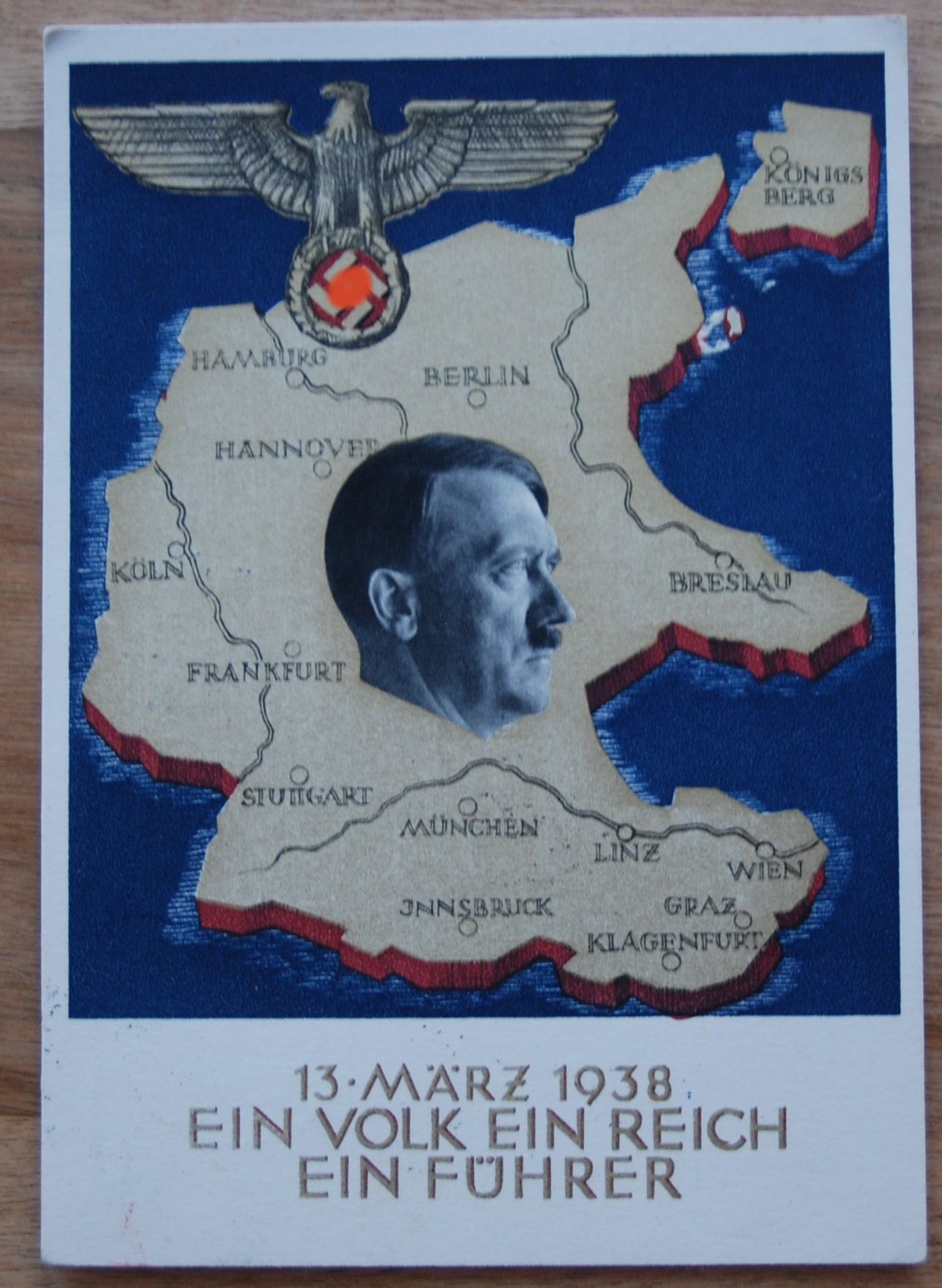 Postkarte "Ein Volk, ein Reich, ein Führer" gelaufe