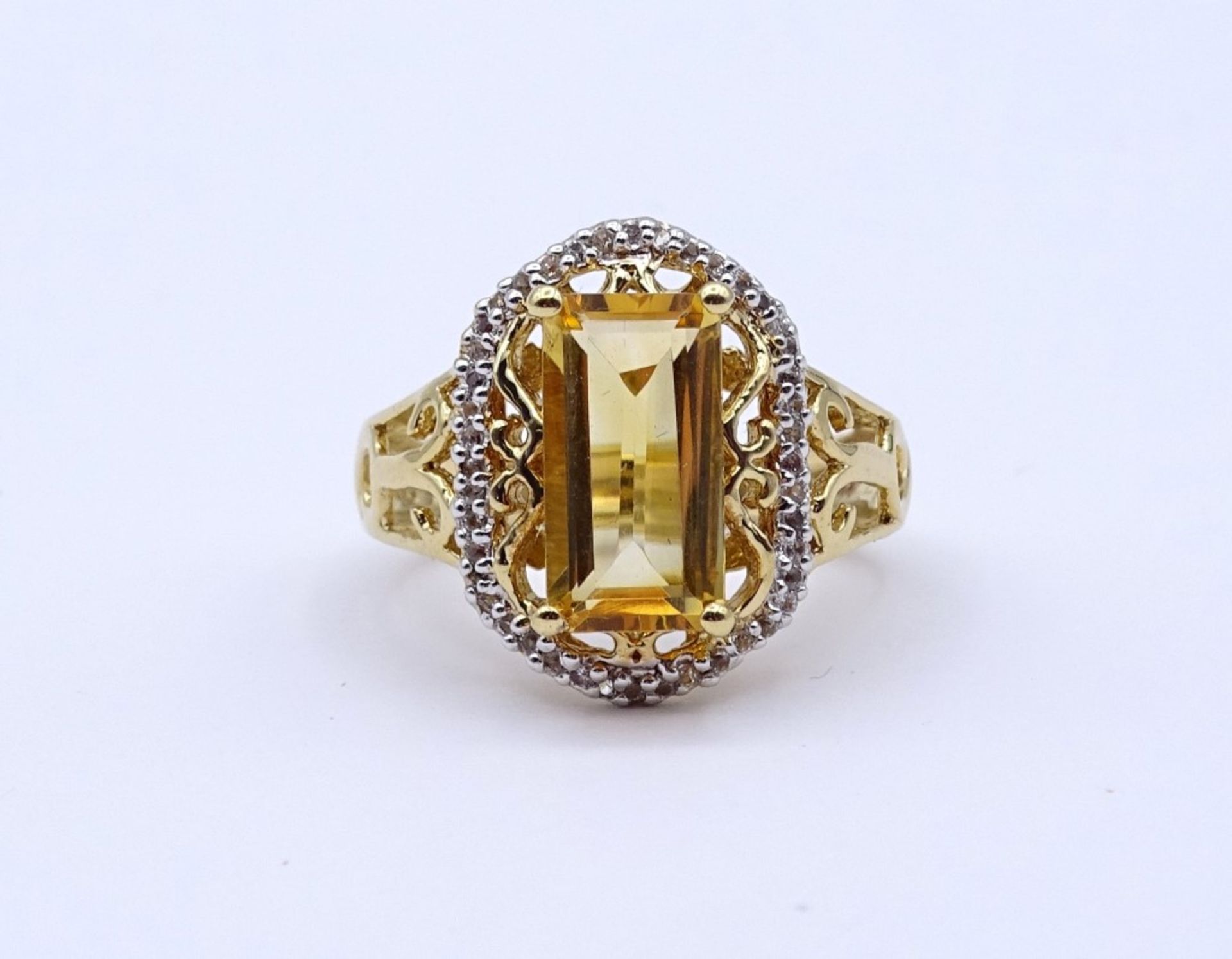 Ring,Silber 925/000 mit einen fac..Citrin,Silber-vergoldet, 4,3gr., RG 50/51 - Bild 2 aus 3