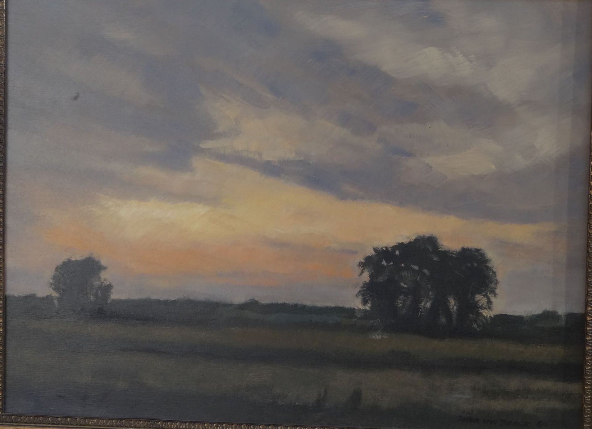 Peter VAN BEEK (1923), 1980 " Abendhimmel im Teufelsmoor" Öl/Holz , gerahmt, RG 42x57 c