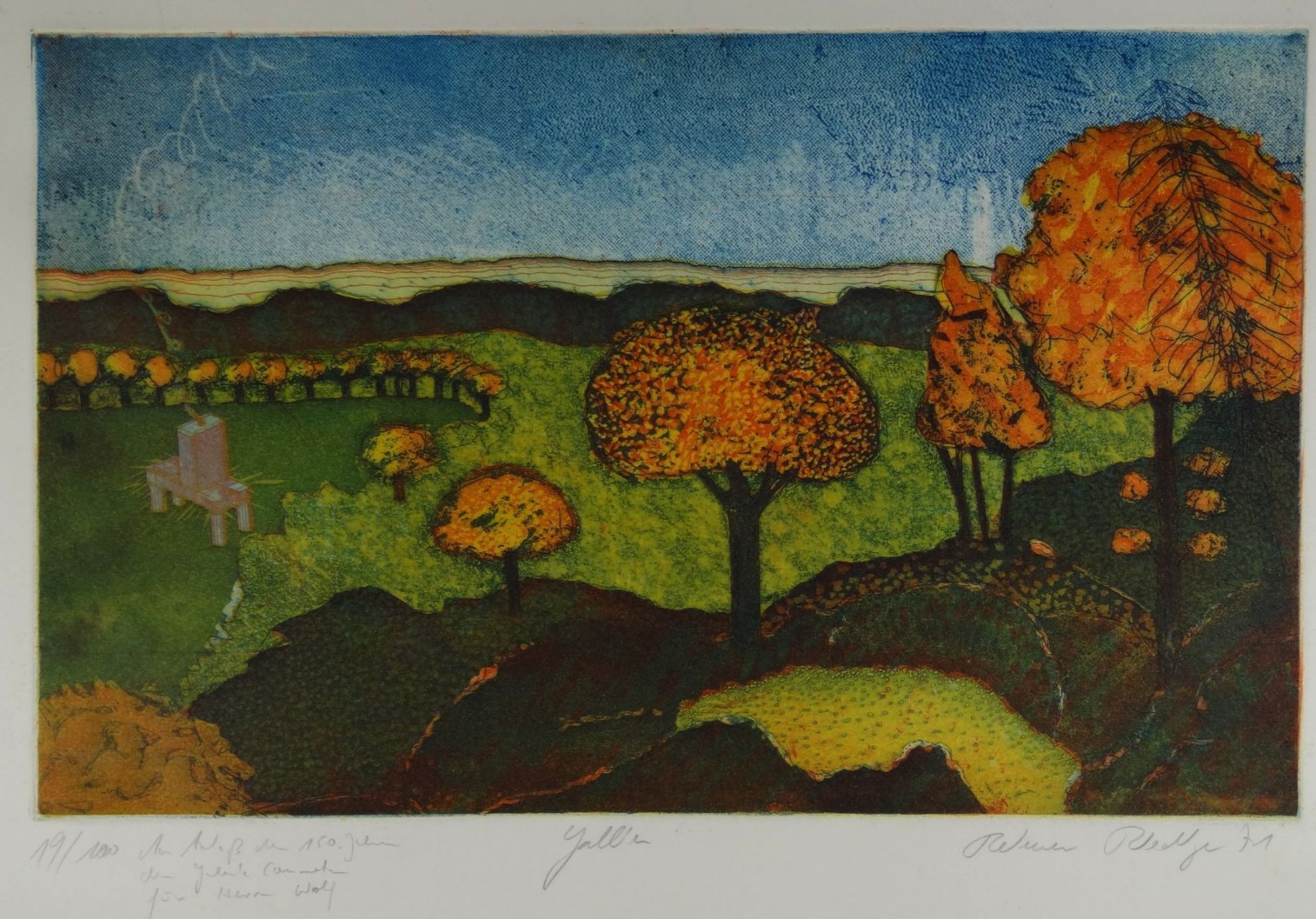 Reimer RIEDIGER (1942-1991) Landschaft, 1971 Farbaquatintaradierung MG 24,5 x 39,5 cm, BG 65x49