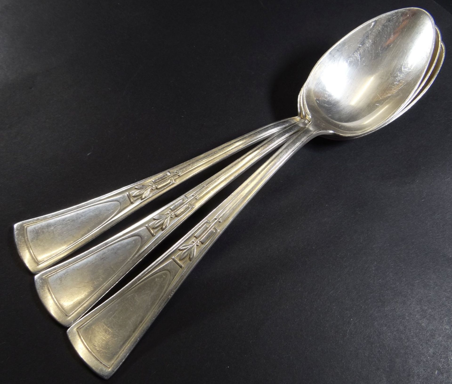 3x Jugendstil-Löffel, Silber (geprüft), Meistermarke, L-21,5 cm, 204 g