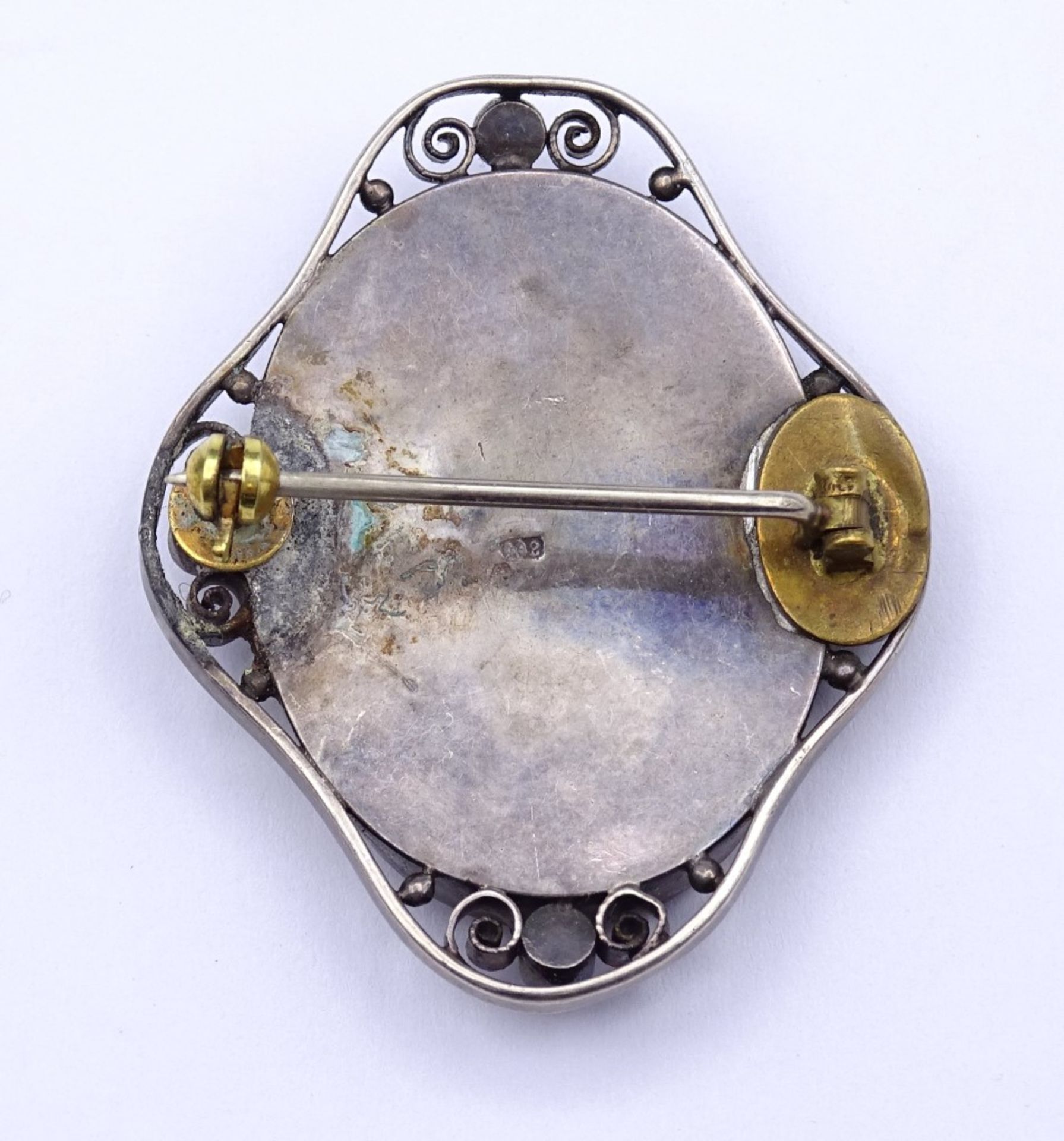 Alte 800er Silber Brosche mit einer Muschelgemme und Saphire,9,1gr.,3,8cm - Bild 3 aus 3