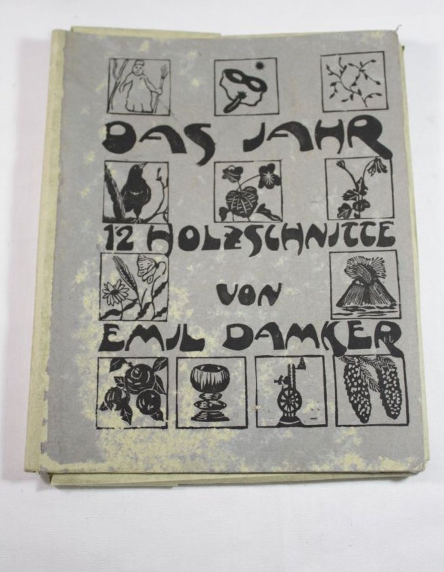 Das Jahr- 12 Holzschnitte von Emil Damker, Mappe mit Alters-u. Gebrauchsspuren