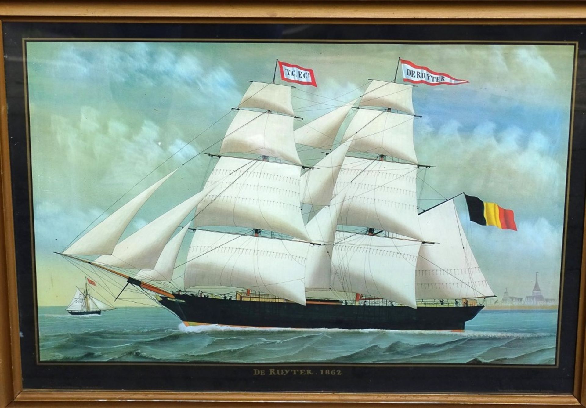 Kunstdruck mit der "de Ruyter 1862", Verlag Egon Heinemann-Norderstedt,ger/Glas,RG 70x51cm