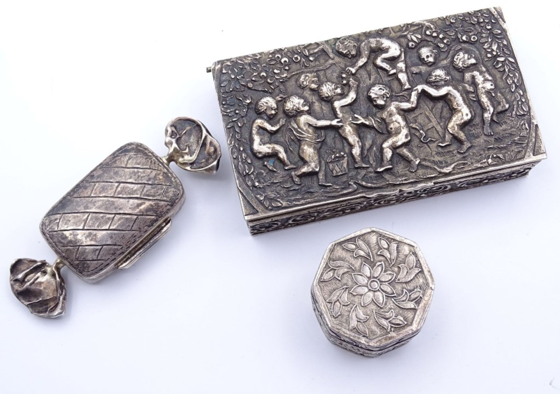 3x Silber Döschen,Pillendosen und kl.Schatulle,Silber 800-925,ges.Gew.91,5gr