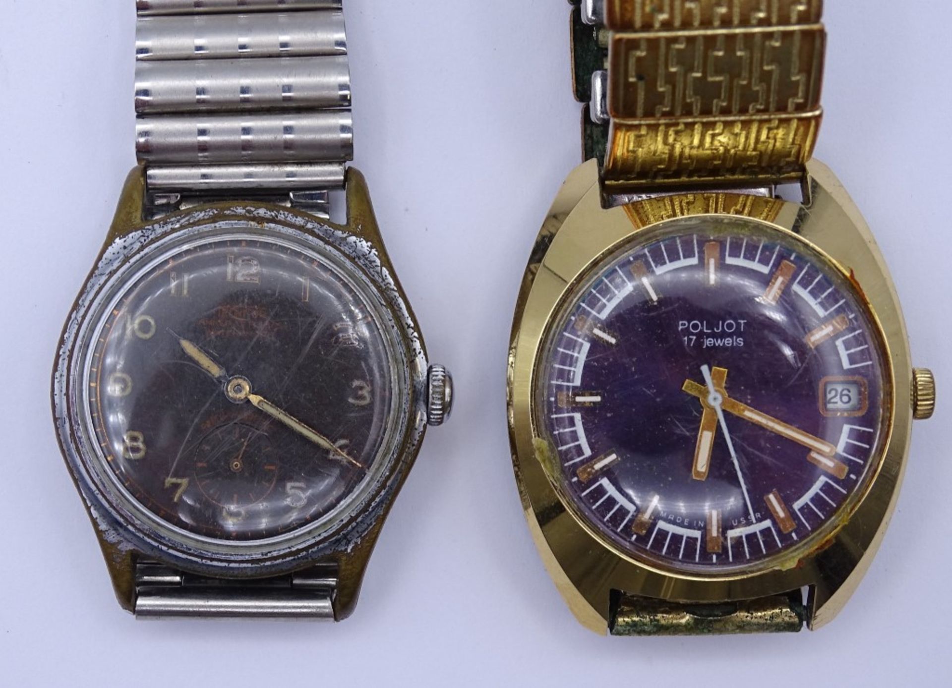Zwei alte Armbanduhren,"Technor und Poljot",mechanisch,Poljot läuft,Technor steht,Alters-u. - Bild 2 aus 6