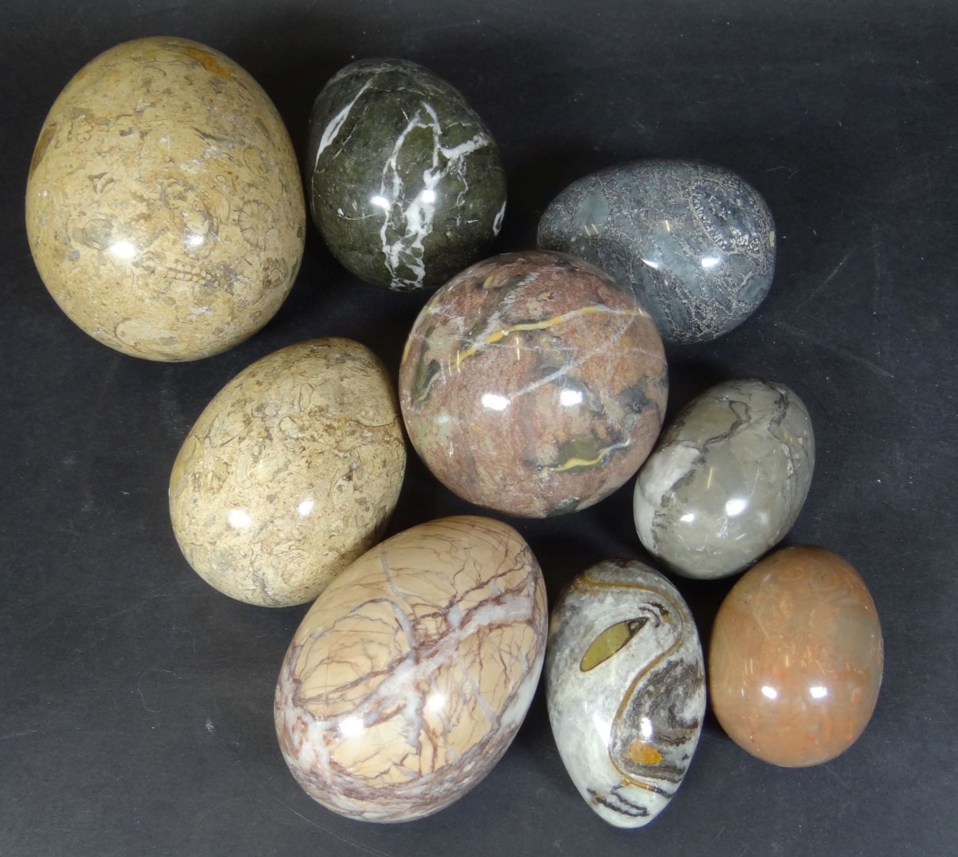 9x div. Stein-Eier und Kugeln, poliert, von 4,5 bis 9cm - Bild 3 aus 3