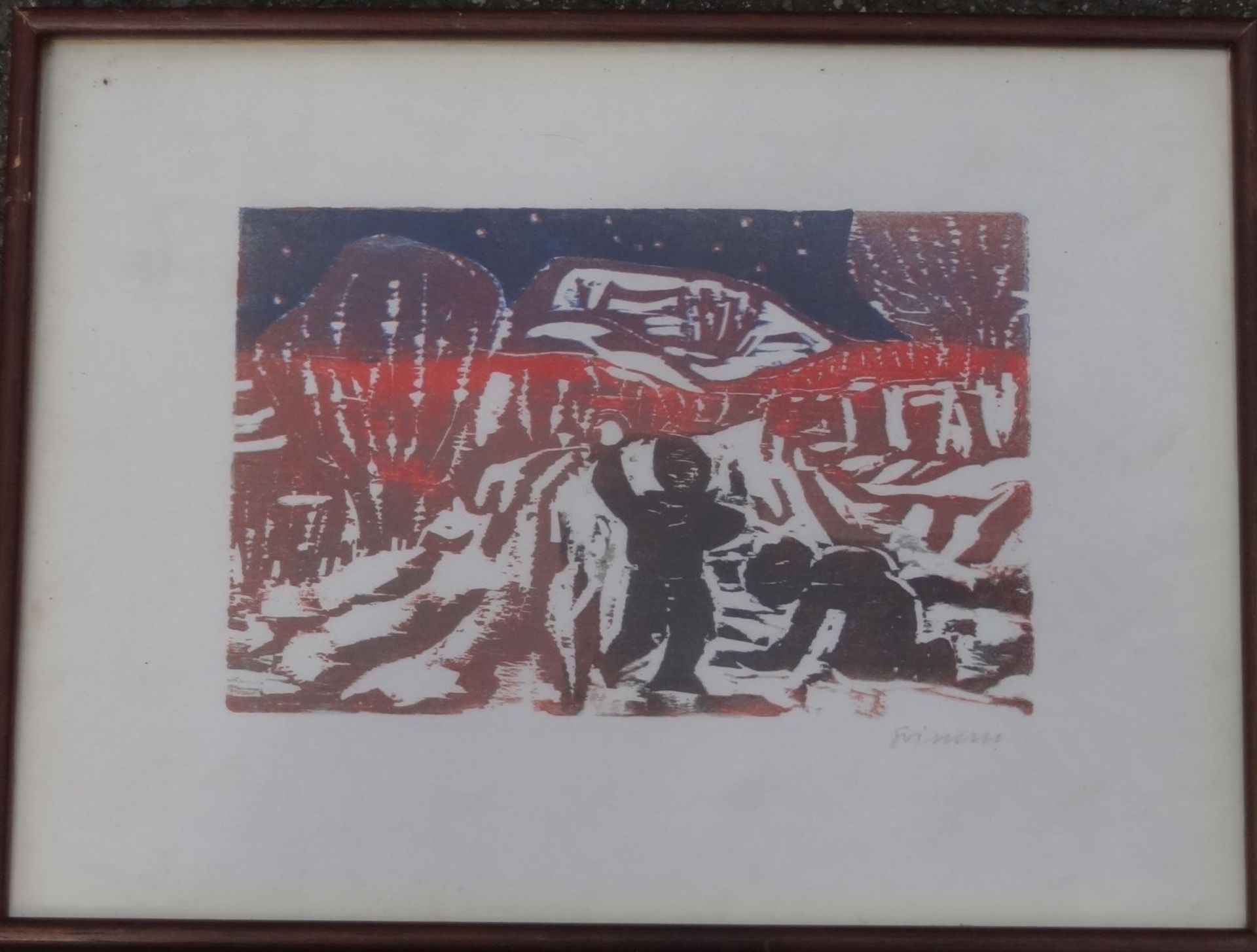 Wilhelm GRIMM (1904-1986) "Winter" Farbholzschnitt, ger/Glas, RG 28x38 cm