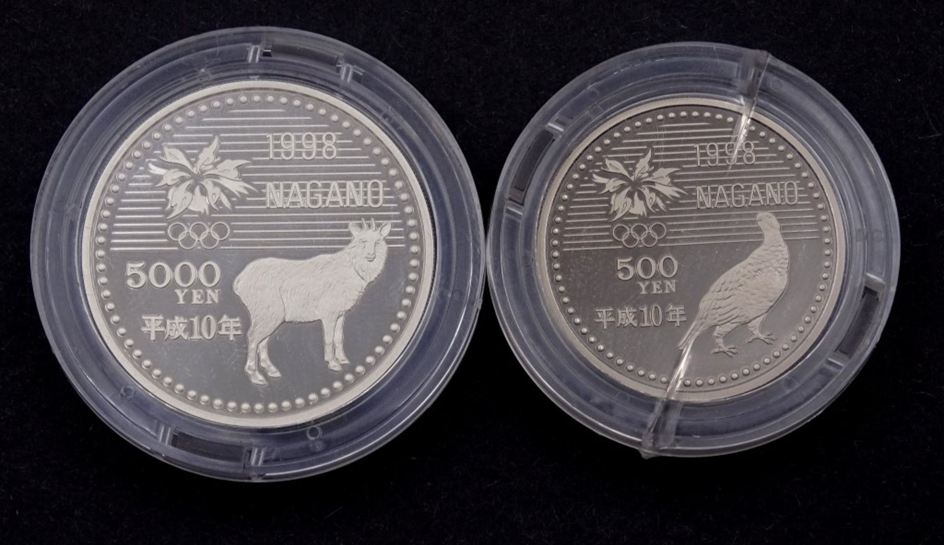 500 u. 5000 Yen China,1998 Silber,in Kapsel