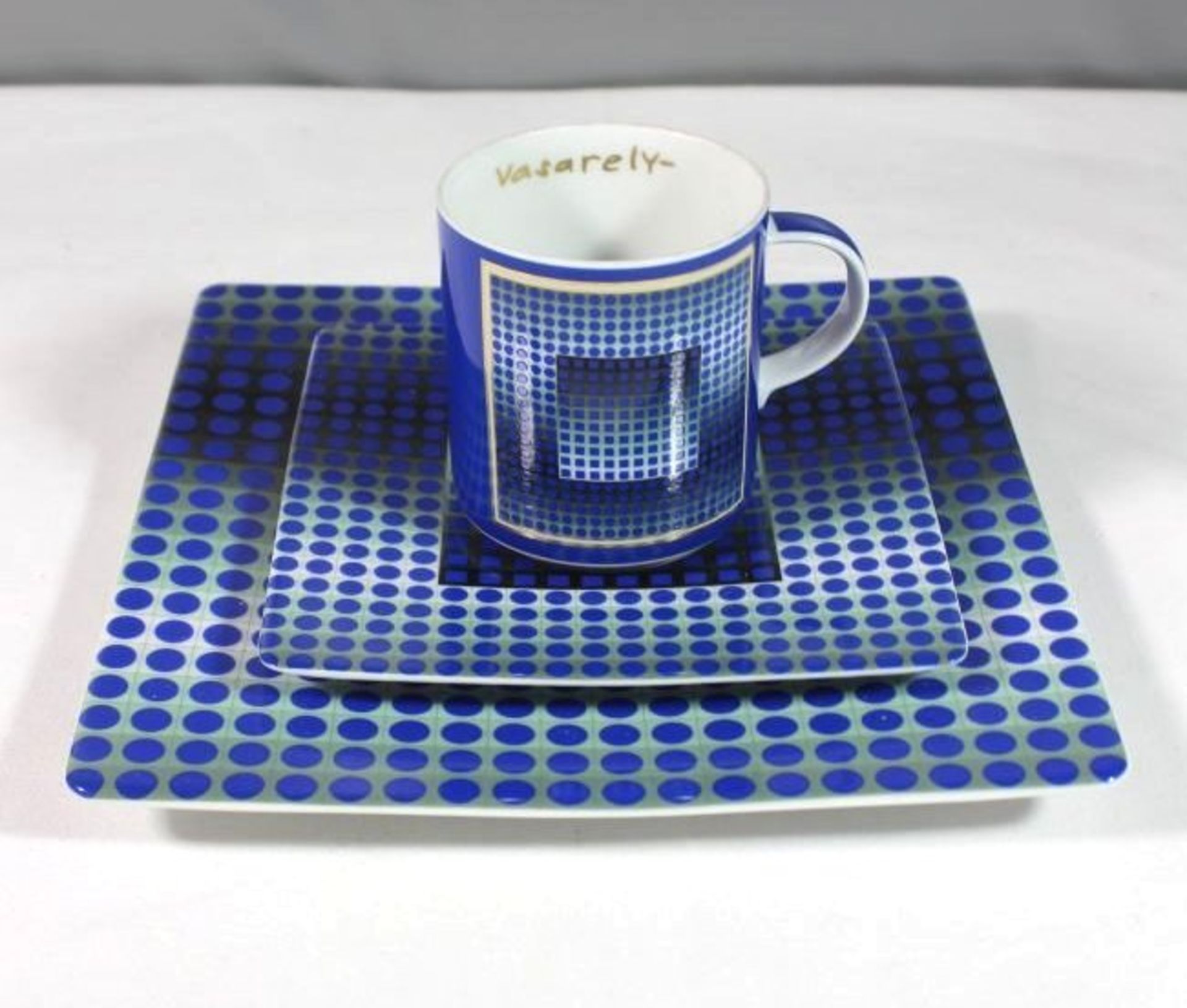 Künstler-Gedeck, königl. pr. Tettau, ars-mundi Edition, Dekor Vasarely, Tasse H-8cm