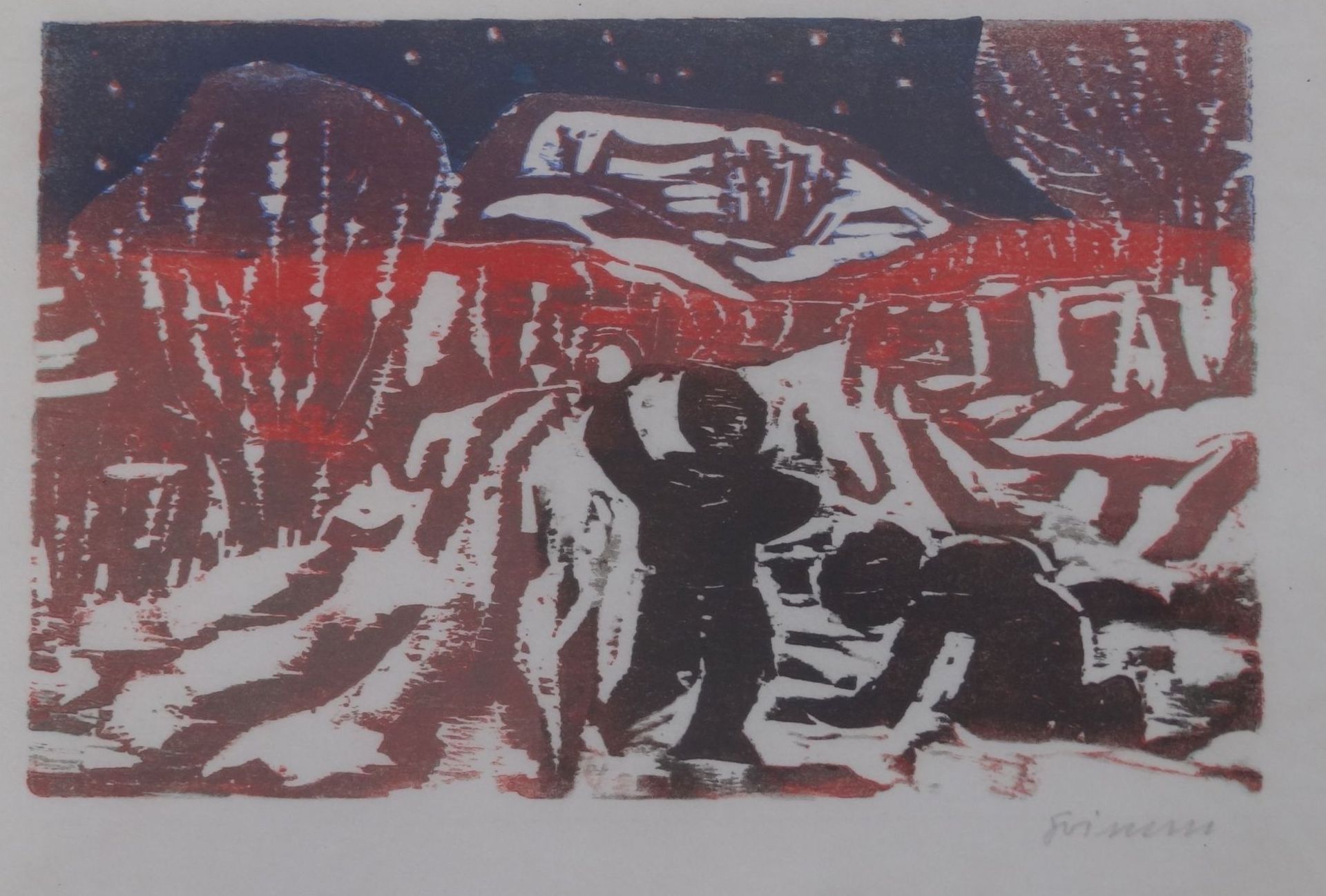 Wilhelm GRIMM (1904-1986) "Winter" Farbholzschnitt, ger/Glas, RG 28x38 cm - Bild 2 aus 4