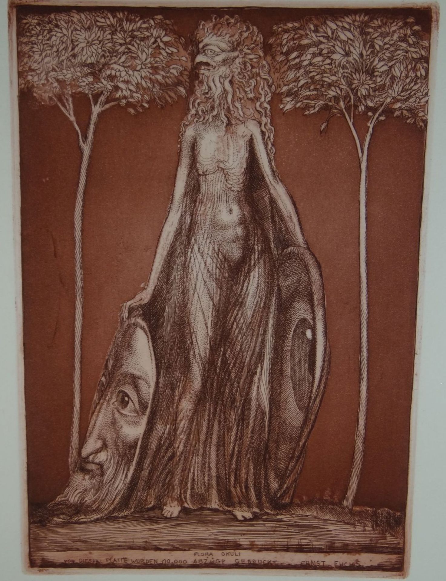 Ernst FUCHS (1930-2015)" Flora Okuli" Aquatintaradierung Ed. 10000/8247, Handsigniert, MG 23,5 x