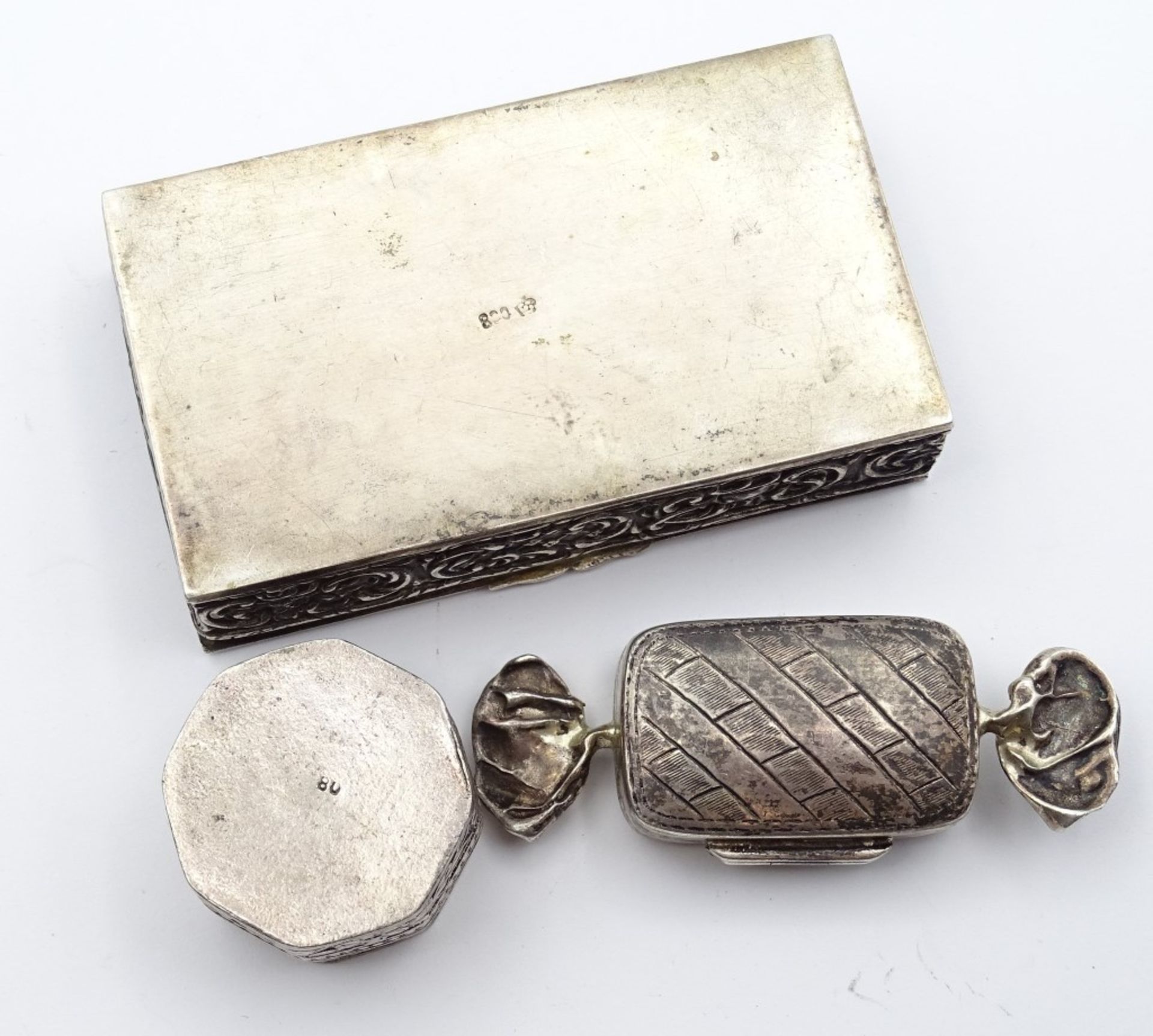 3x Silber Döschen,Pillendosen und kl.Schatulle,Silber 800-925,ges.Gew.91,5gr - Bild 3 aus 3