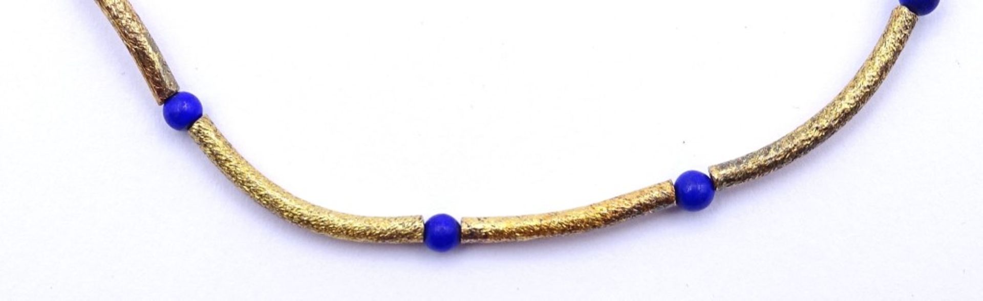 Sterling Silber Halskette vergoldet mit Lapislazuli Kugeln,L- 45cm,11gr. - Bild 4 aus 4