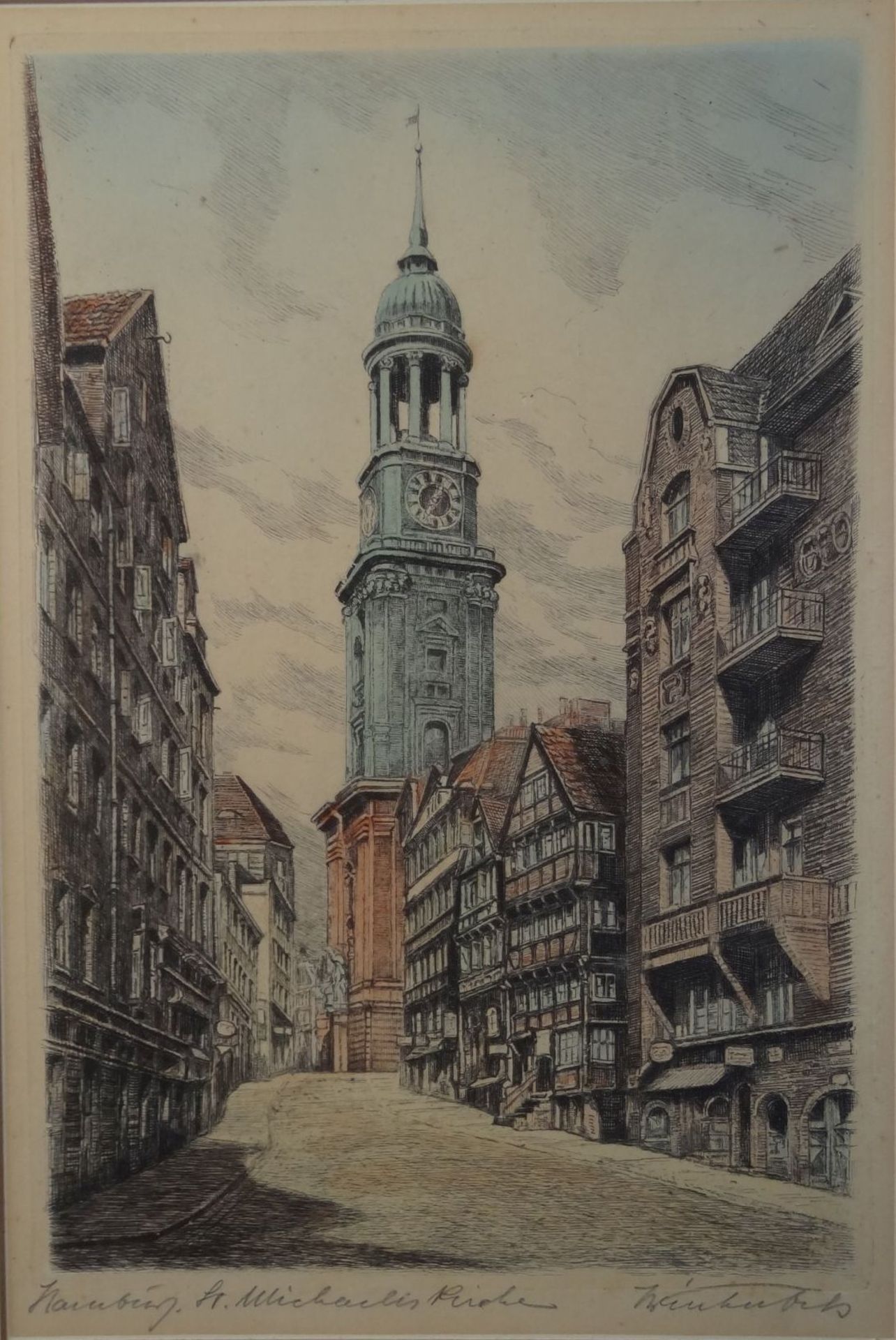 orig. Hamburg Farbradierung, gerahmt, RG 46x34 cm