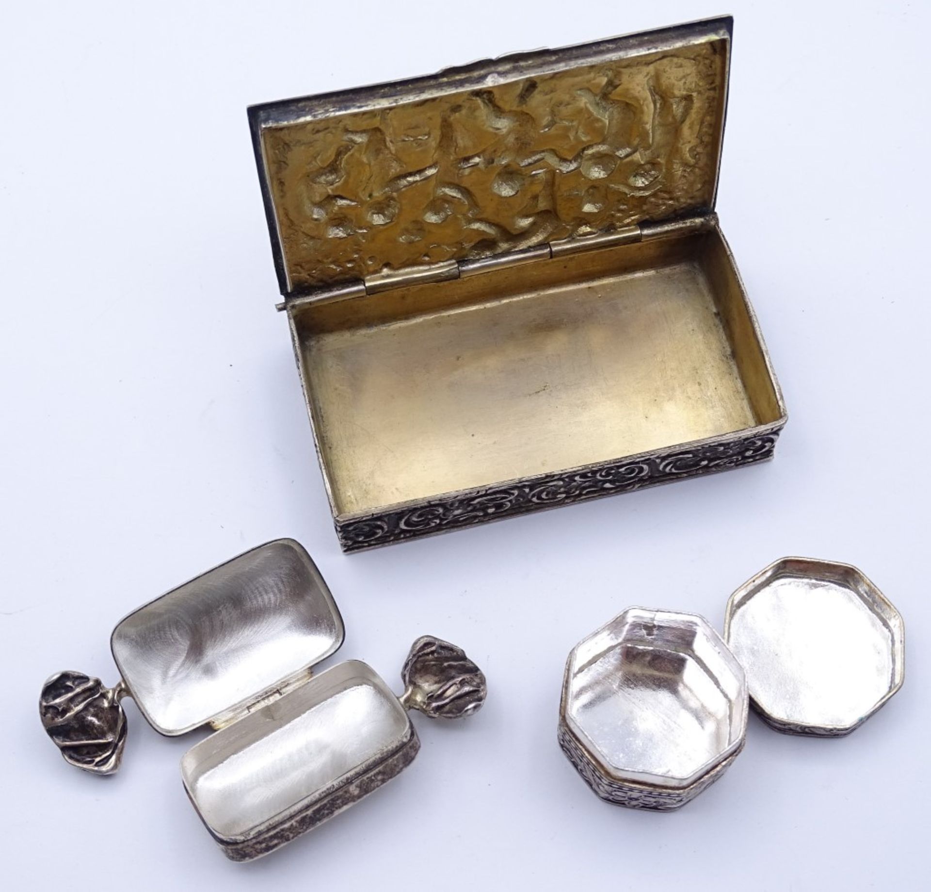 3x Silber Döschen,Pillendosen und kl.Schatulle,Silber 800-925,ges.Gew.91,5gr - Bild 2 aus 3