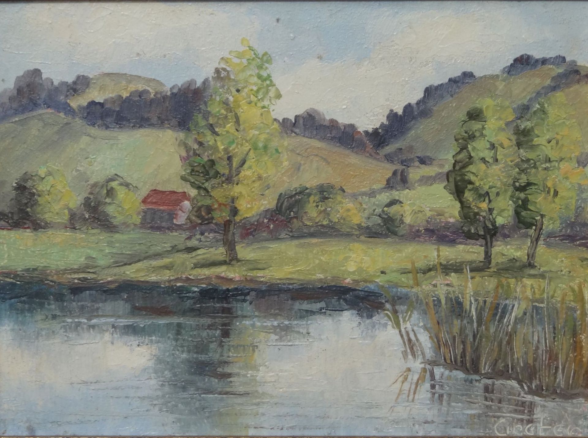 Greter Biel "Landschaft bei St. Gallen" Öl/Platte, gerahmt, 25x31 c""""