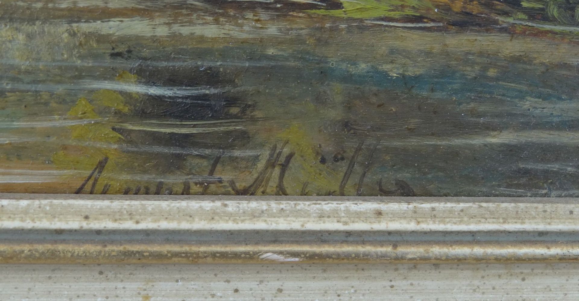 August MÜLLER (1836-1885) "Landschaft am Fluss" Öl/Platte, gerahmt, RG 25x35"""" - Bild 3 aus 4