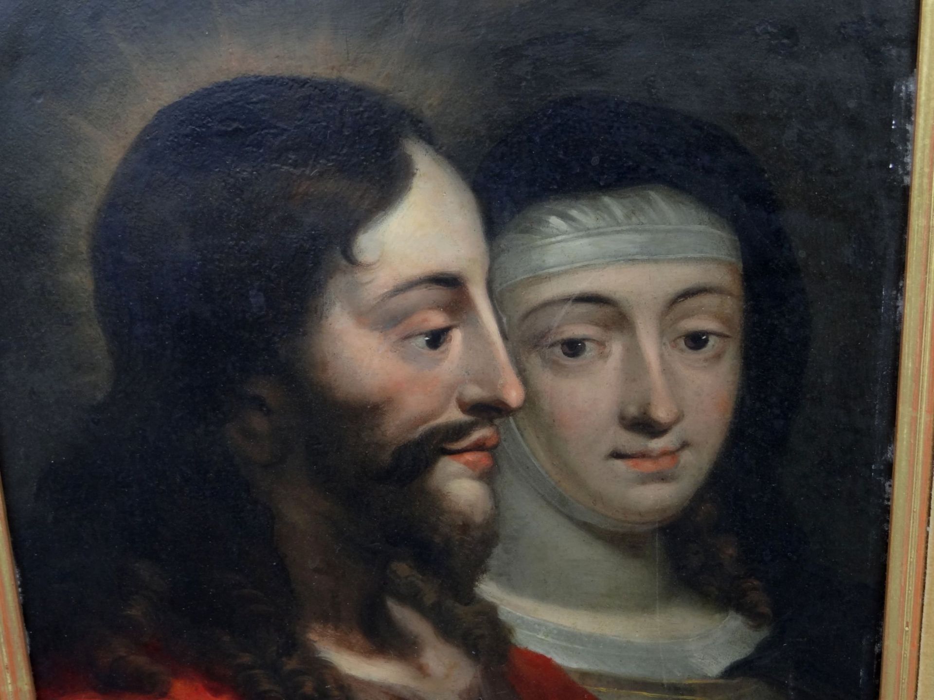 anonym "Jesus und Maria" Öl/Holz, lateinisch beschriftet,37x27 cm, gerahmt,60x50 cm, wohl 18.Jhd., - Image 3 of 6