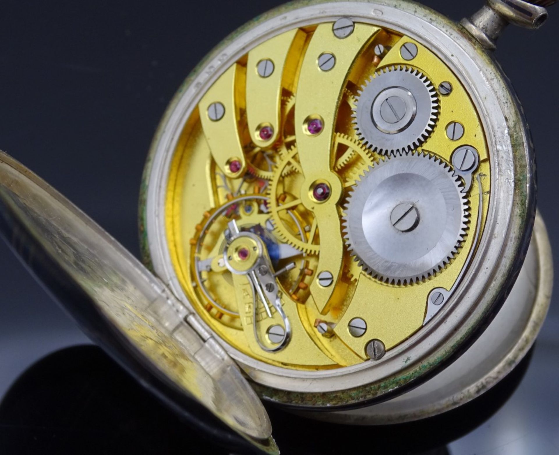 HTU "MYR CHAUX DE FONDS"Chronometre,mechanisch,Werk läuft,Niello Technik,Silber 800/000+Gold,,d- - Bild 3 aus 6