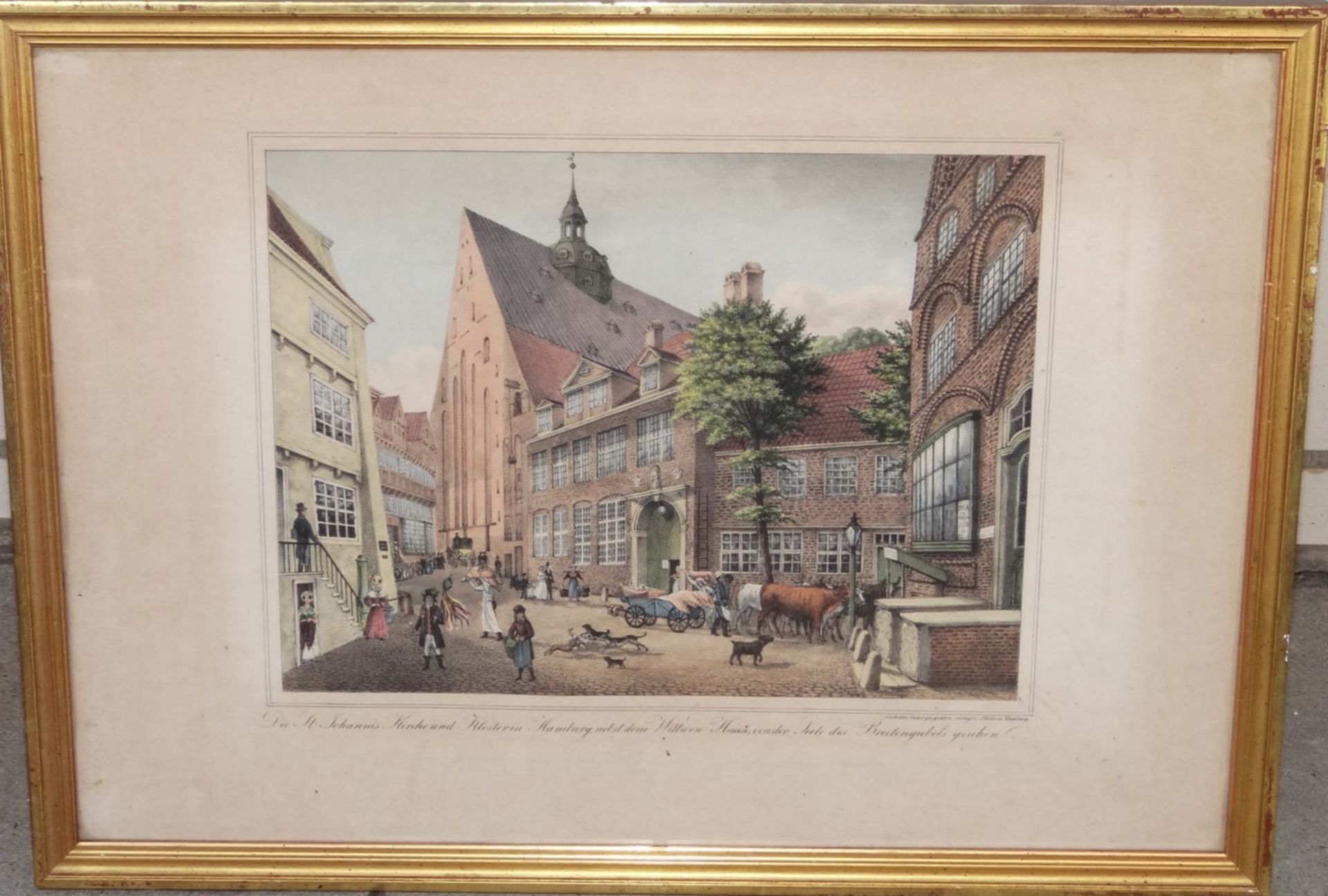 Hamburg Lithografie um 1830, von P. Suhr, St. Johannis Kirche, ger/Glas, RG 38x52 cm - Bild 2 aus 5
