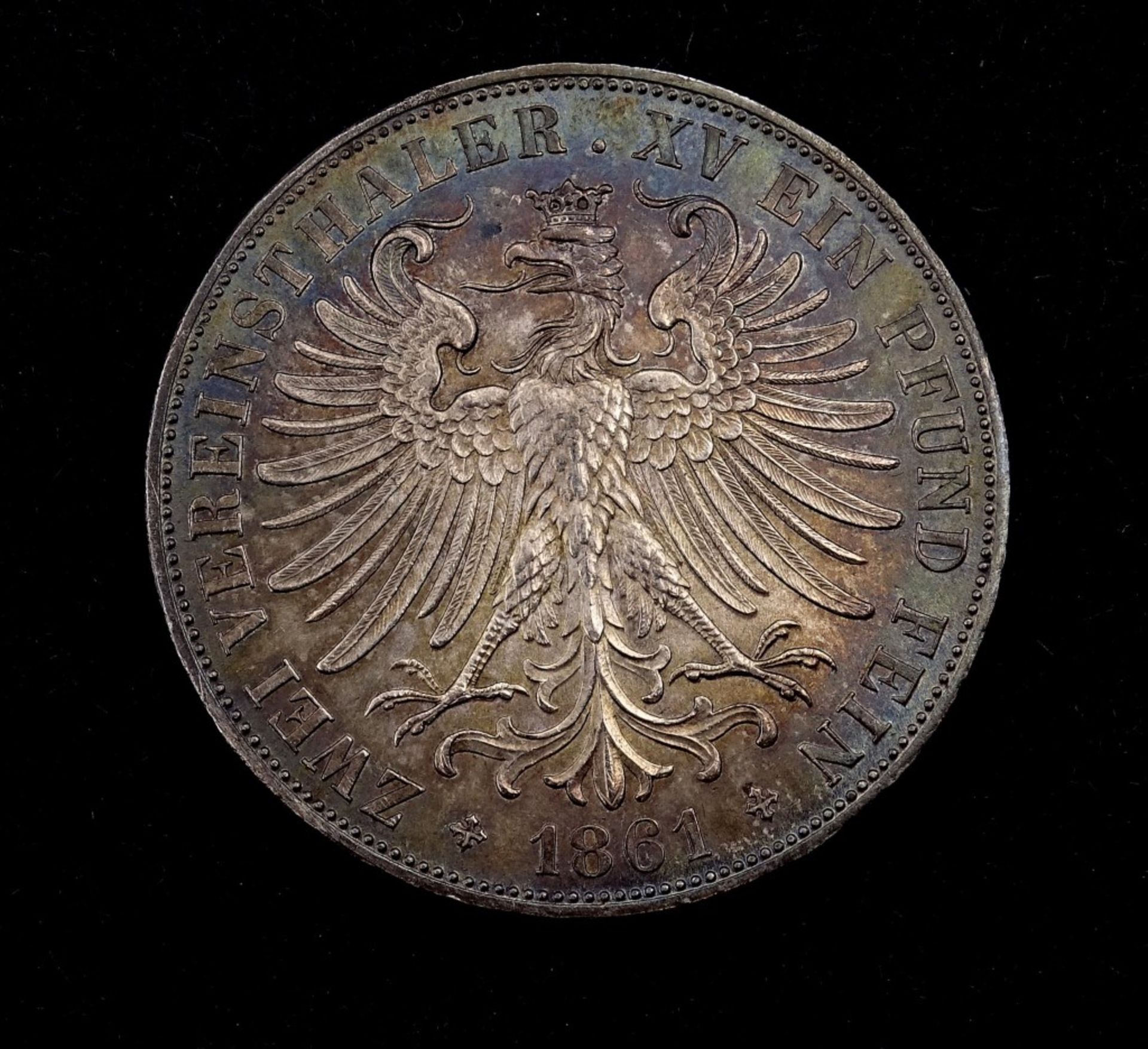 Zwei Vereinsthaler 1861 Frankfurt Doppeltaler , 37gr."""" - Bild 2 aus 2