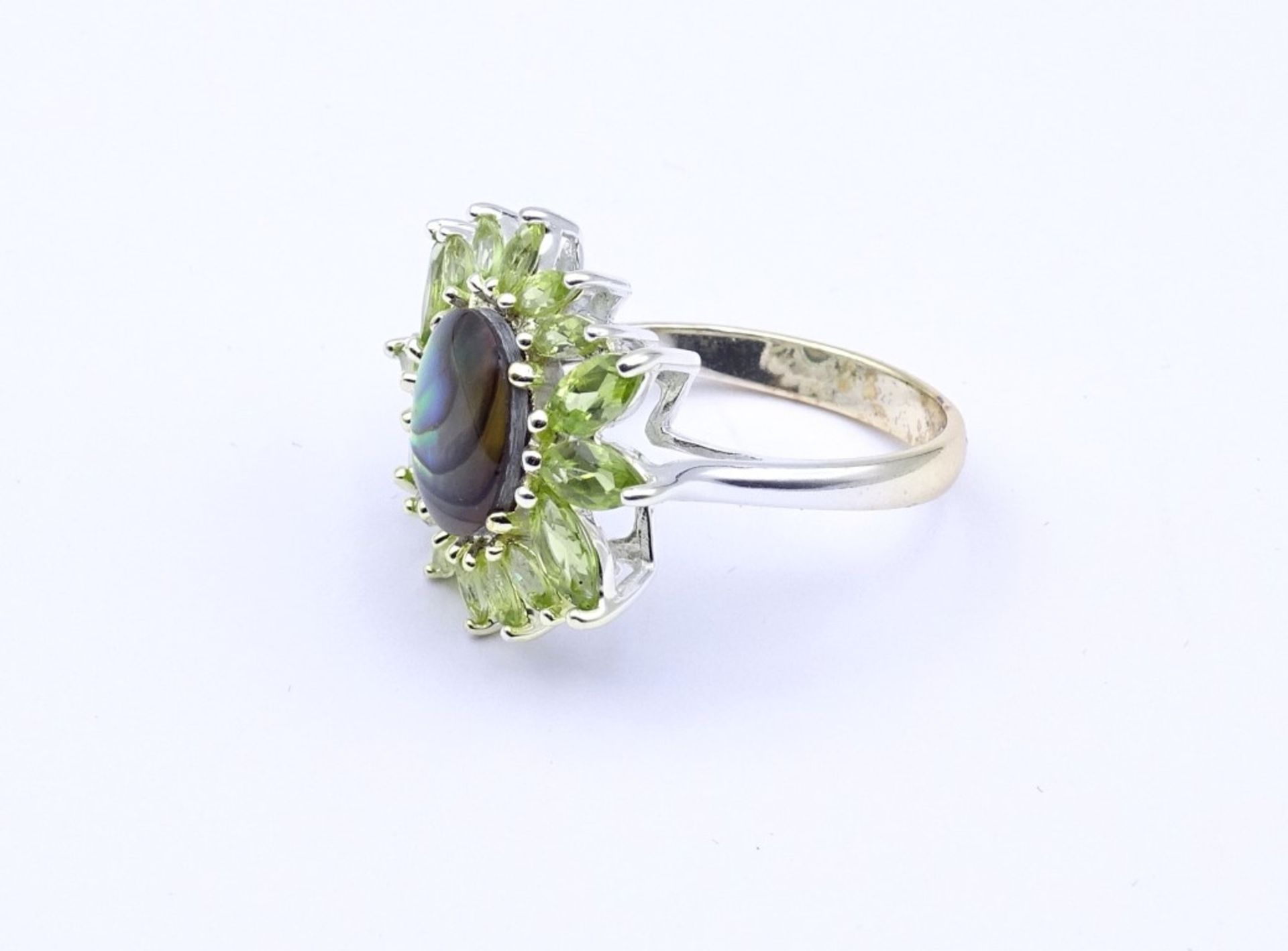 Silber Ring mit Peridots und Perlmutt,Sterling Silber 925/000,5,6gr., RG 63 - Image 3 of 3