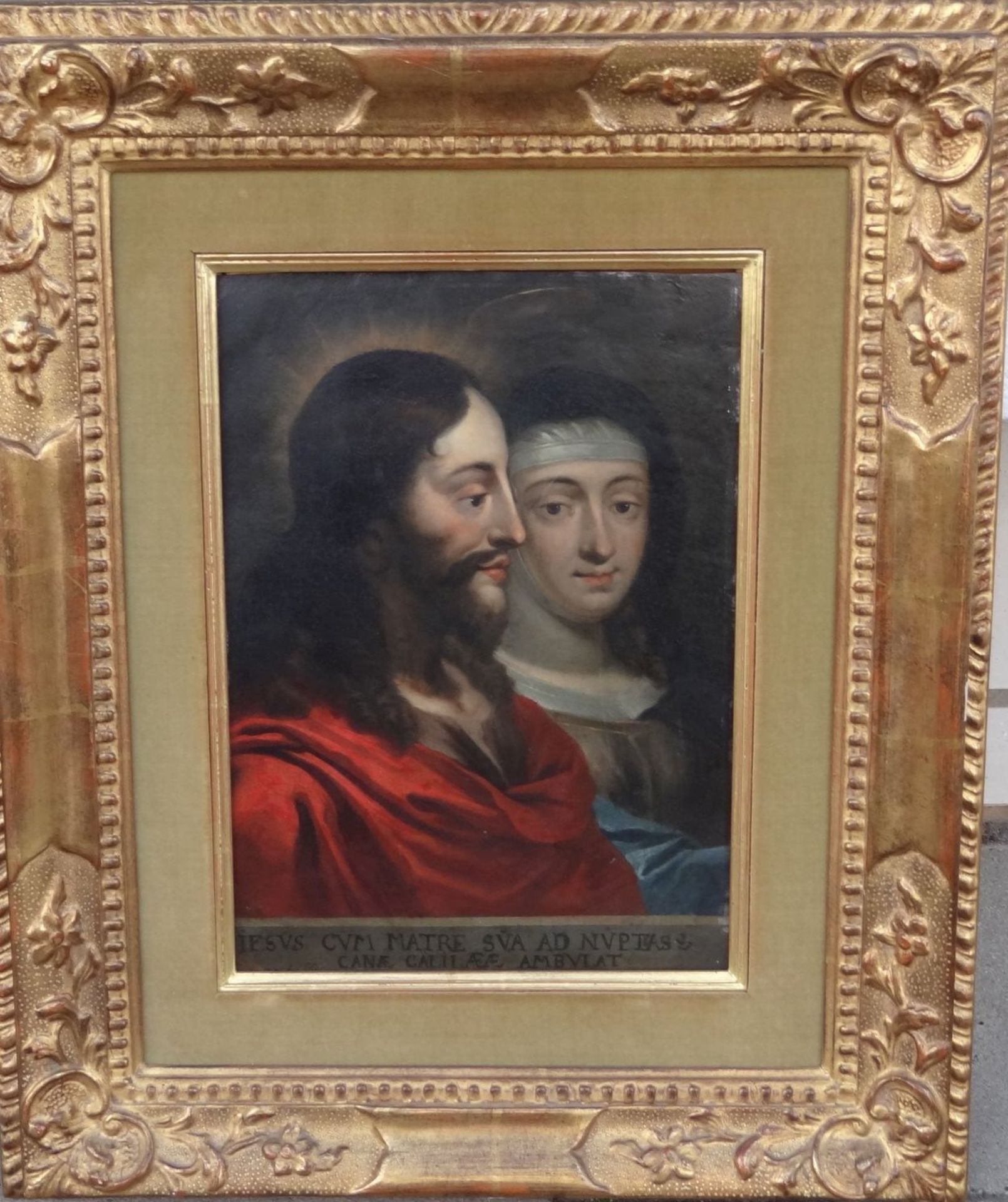 anonym "Jesus und Maria" Öl/Holz, lateinisch beschriftet,37x27 cm, gerahmt,60x50 cm, wohl 18.Jhd., - Image 2 of 6