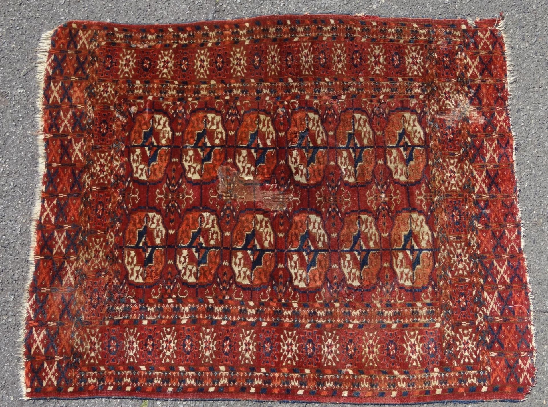 antiker dünner Orientlbrücke, 86x110 cm, Alters-u. Gebrauchsspuren, beschäd - Bild 2 aus 6