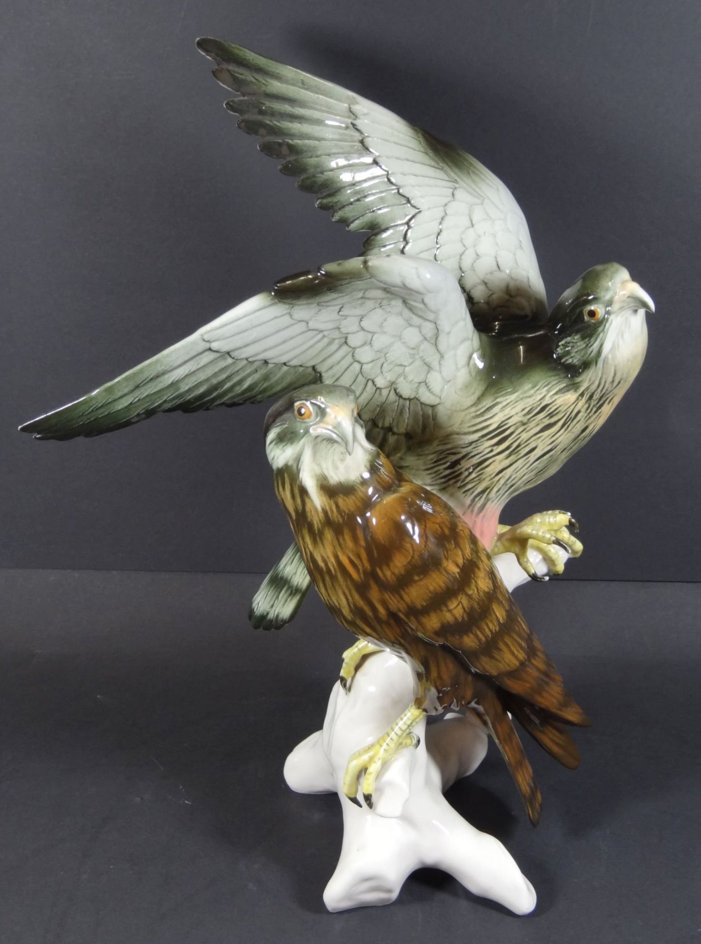 hohe "ENS" Volkstedt Figur, Greifvogel-Paar, H-34 cm, B-24 cm, guter Zustand - Bild 7 aus 8