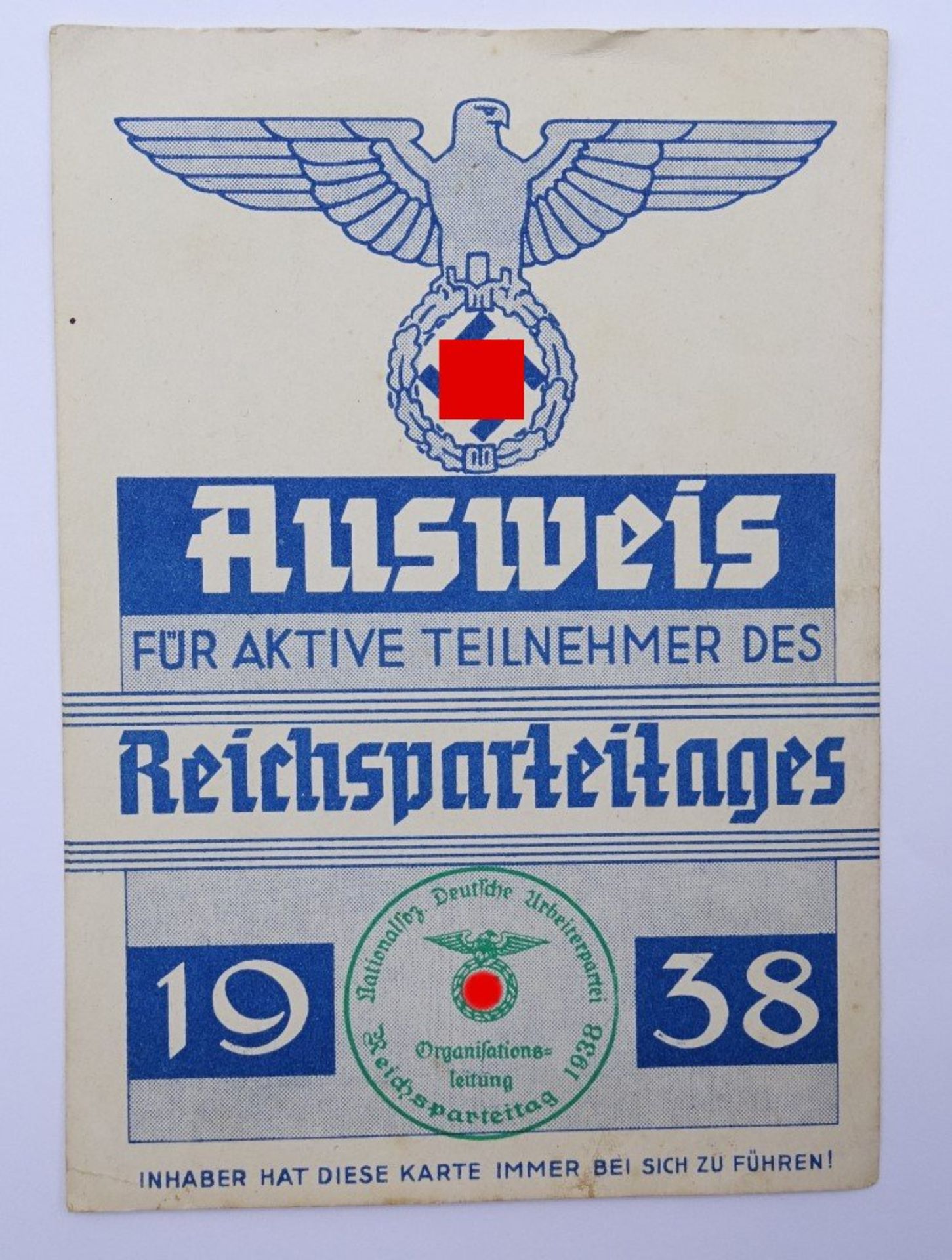 Ausweis für aktive Teilnehmer des Reichsparteitages 193""""