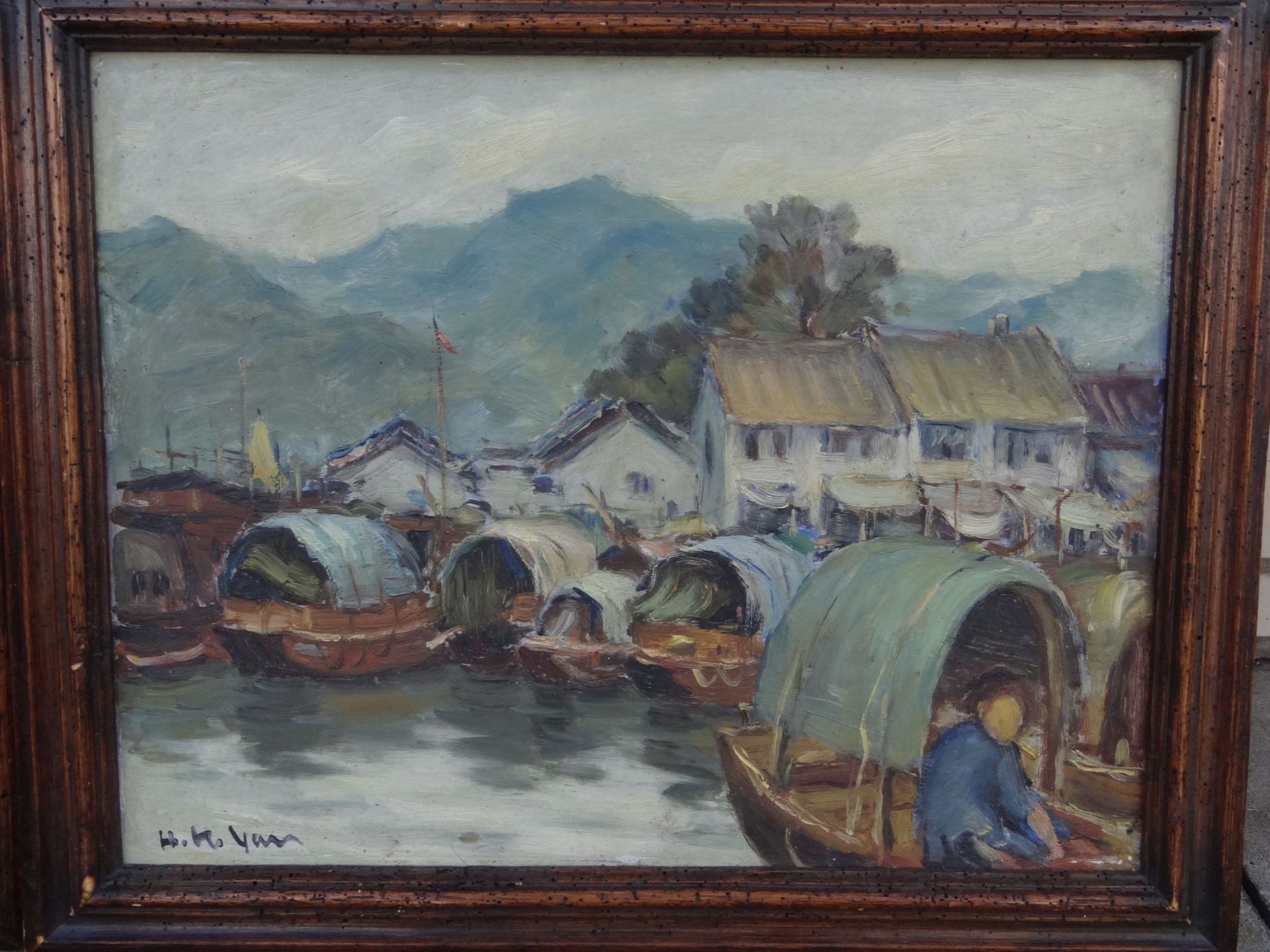 H.K. Yan, 2x dörfliche Ansichten, wohl Vietnam?, Öl/Platte gleich gerahmt, RG 44x54 - Image 3 of 5