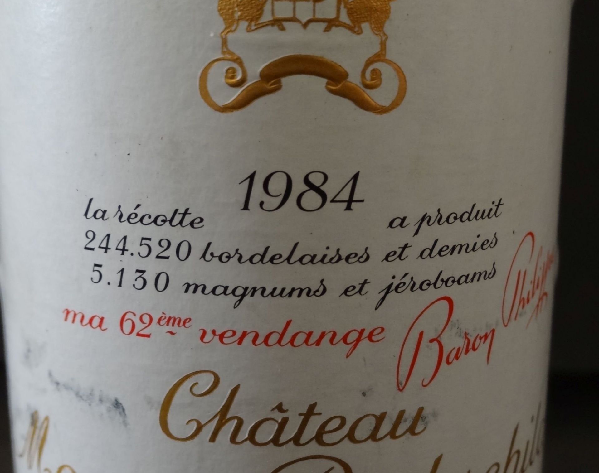 2x 0,75 L Rotweinflaschen "Chateau Mouton Rothschild" Pauillac 1984, Frankreich"""" - Bild 5 aus 9