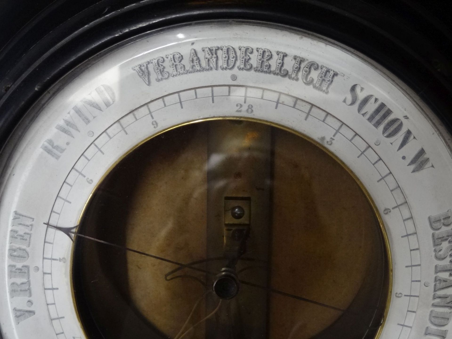 grosses Metall-Barometer in runden Holzgehäuse um 1850, D-33 c"""" - Bild 4 aus 6