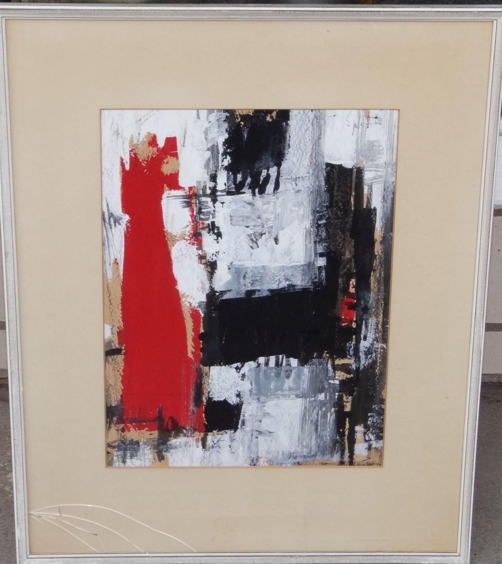 Splett, 1962, modernes Aquarell ohne Titel, ger/Glas, RG 58x46 cm, Glas in Ecke gerissen, - Bild 2 aus 4