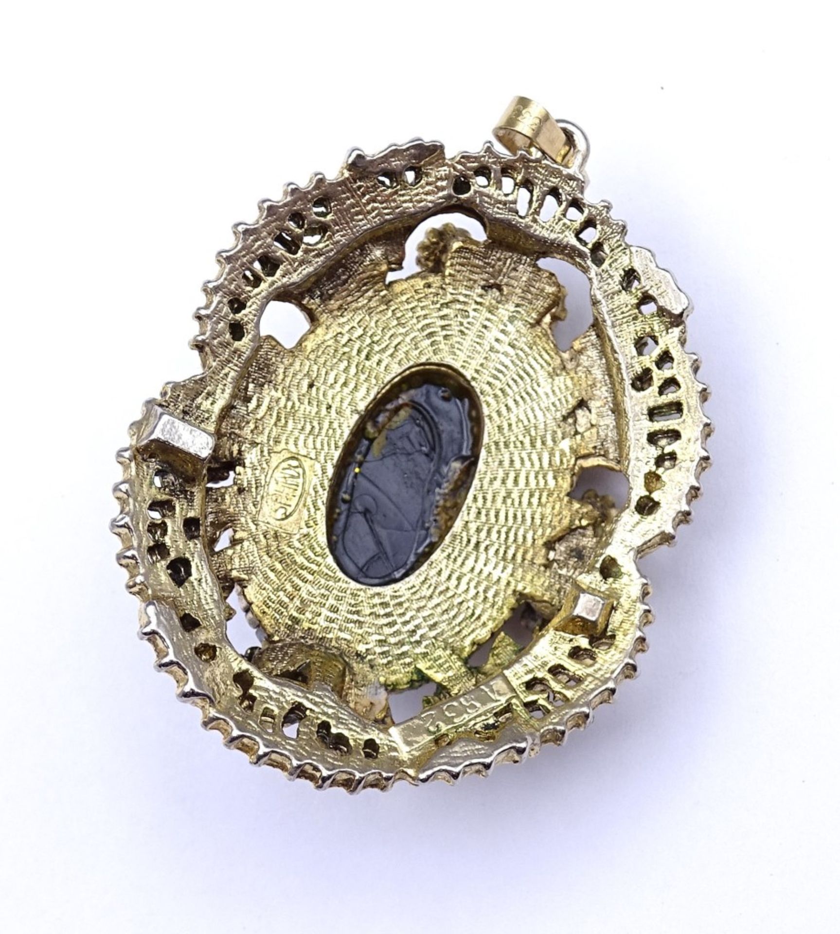 Modeschmuck Anhänger mit einer 333er GG Öse,Onyx und Perlen Besatz,L- 4,5cm (4 fehlende Perle - Bild 3 aus 3