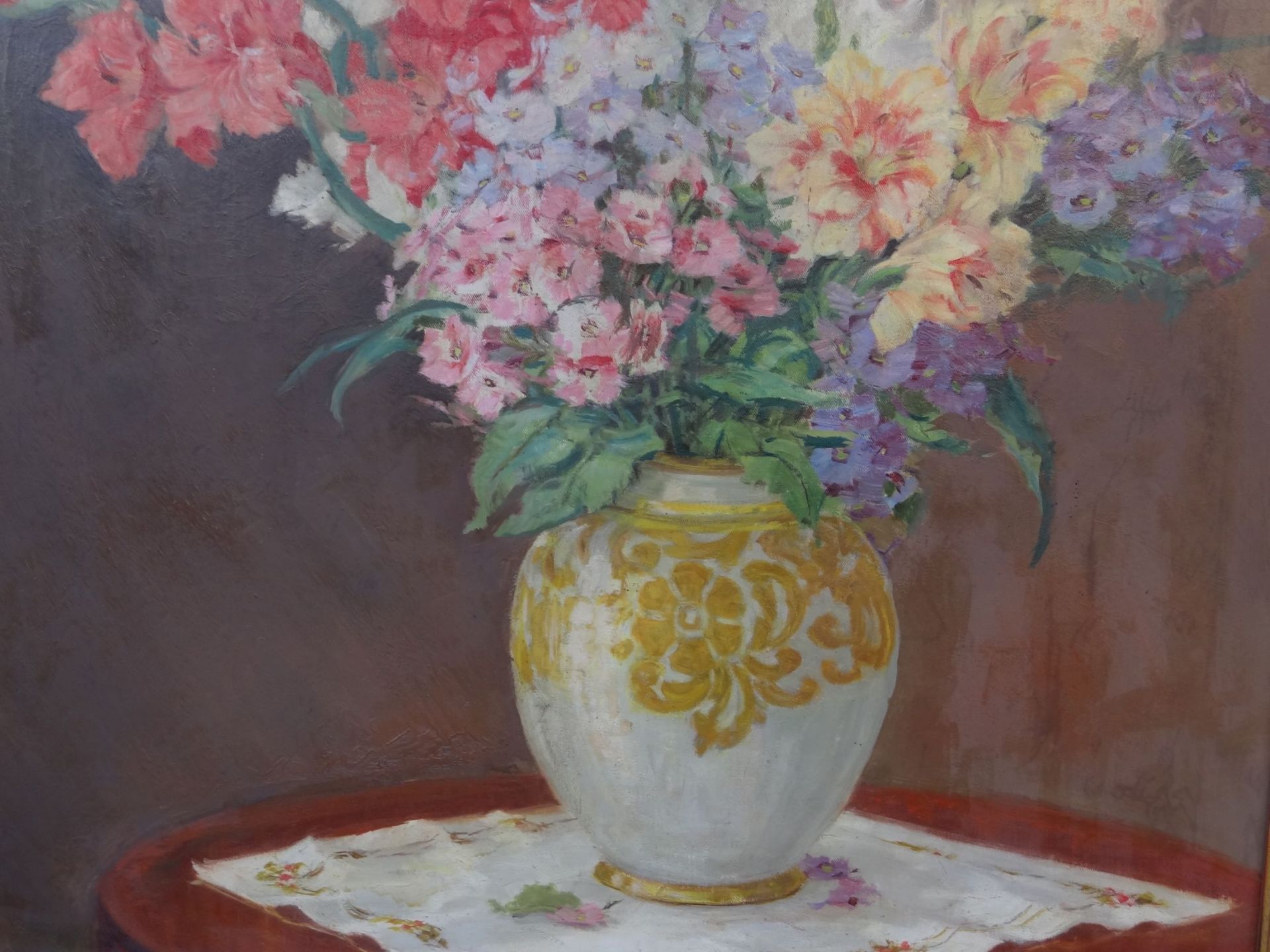 Alfred KLÖCKNER (1902-?) "Blumen in Vase", Öl/Leinen, gut gerahmt, RG 91x80 - Bild 3 aus 5
