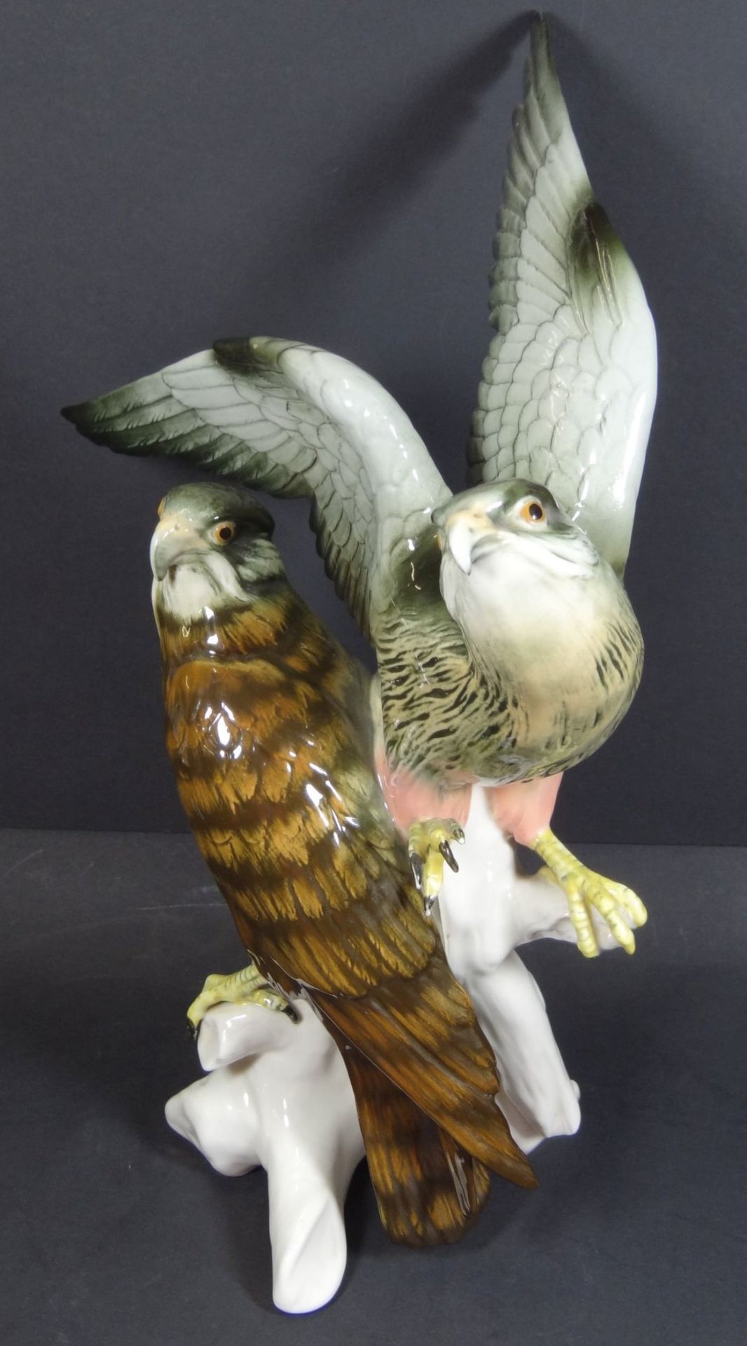 hohe "ENS" Volkstedt Figur, Greifvogel-Paar, H-34 cm, B-24 cm, guter Zustand - Bild 2 aus 8