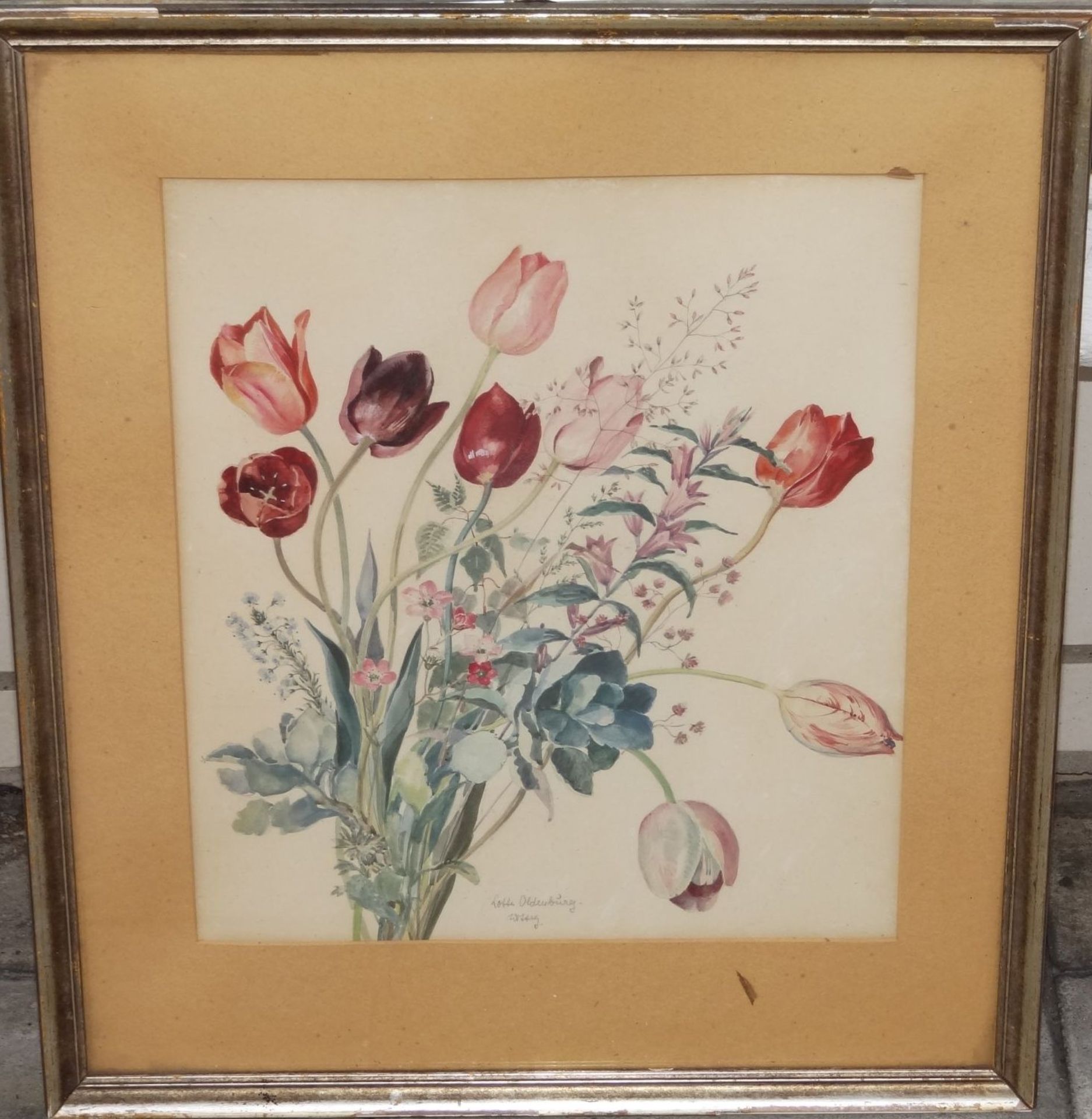Lotte OLDENBURG-WITTIG (1896-?) "Blumen" Aquarell, ger/Glas, RG 55x50 cm
