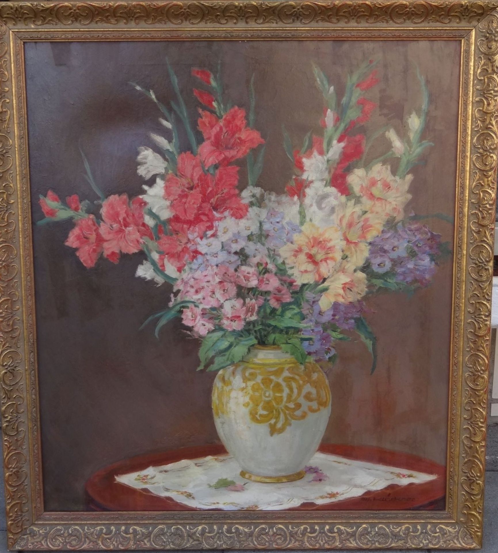 Alfred KLÖCKNER (1902-?) "Blumen in Vase", Öl/Leinen, gut gerahmt, RG 91x80