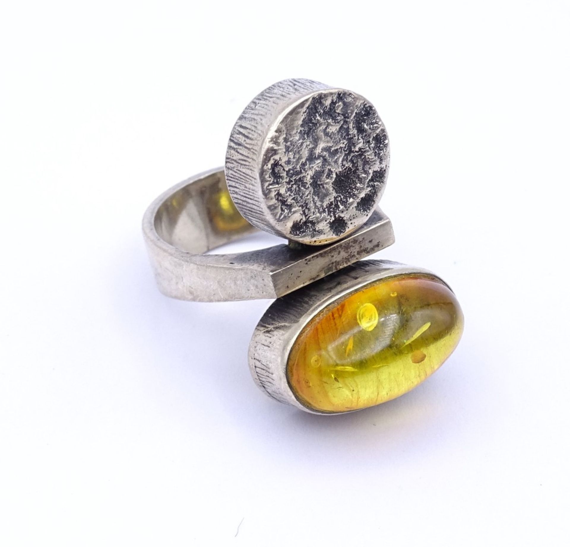 Designer Ring Silber 835 JKA mit Bernstein Cabochon,10,8gr., RG 51"""" - Image 2 of 2