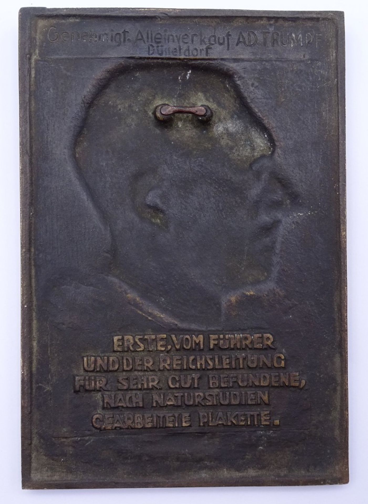 Adolf Hitler Bronzeplakette "Die Voraussetzung zur Tat ist der Wille und der Mut zur Wahrhaftigkeit" - Bild 3 aus 4