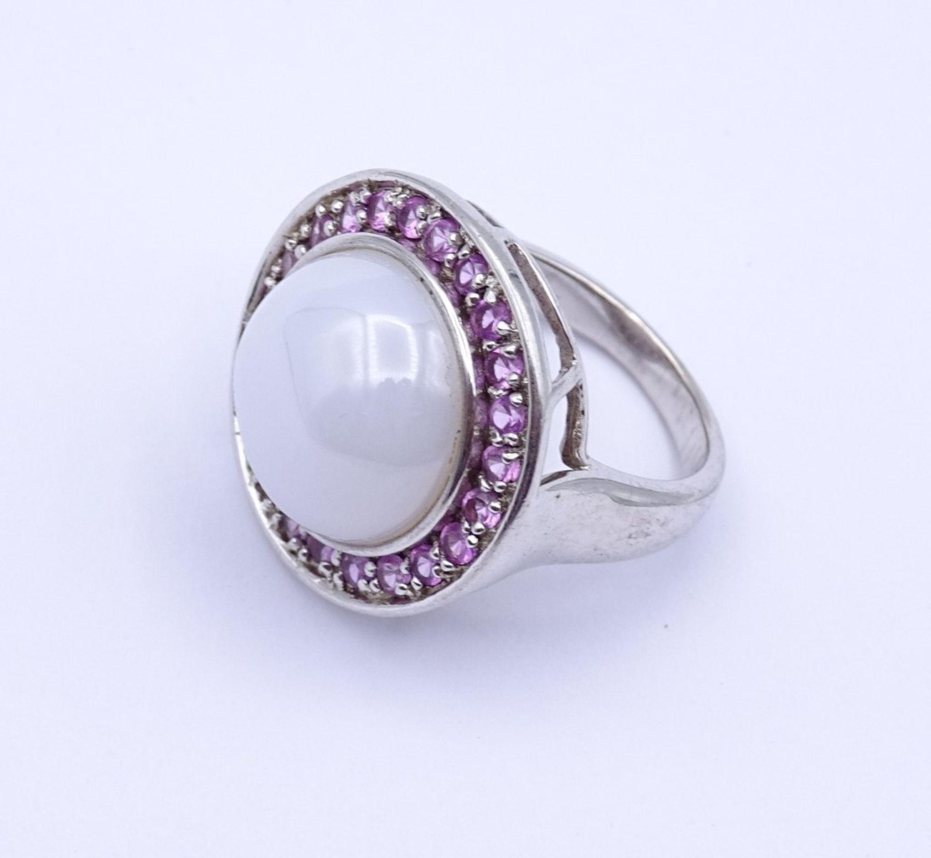 Sterling Silber Ring mit pinken und weissen runden Stein,Silber 925/000, 11,2gr., RG 52"""" - Image 2 of 2