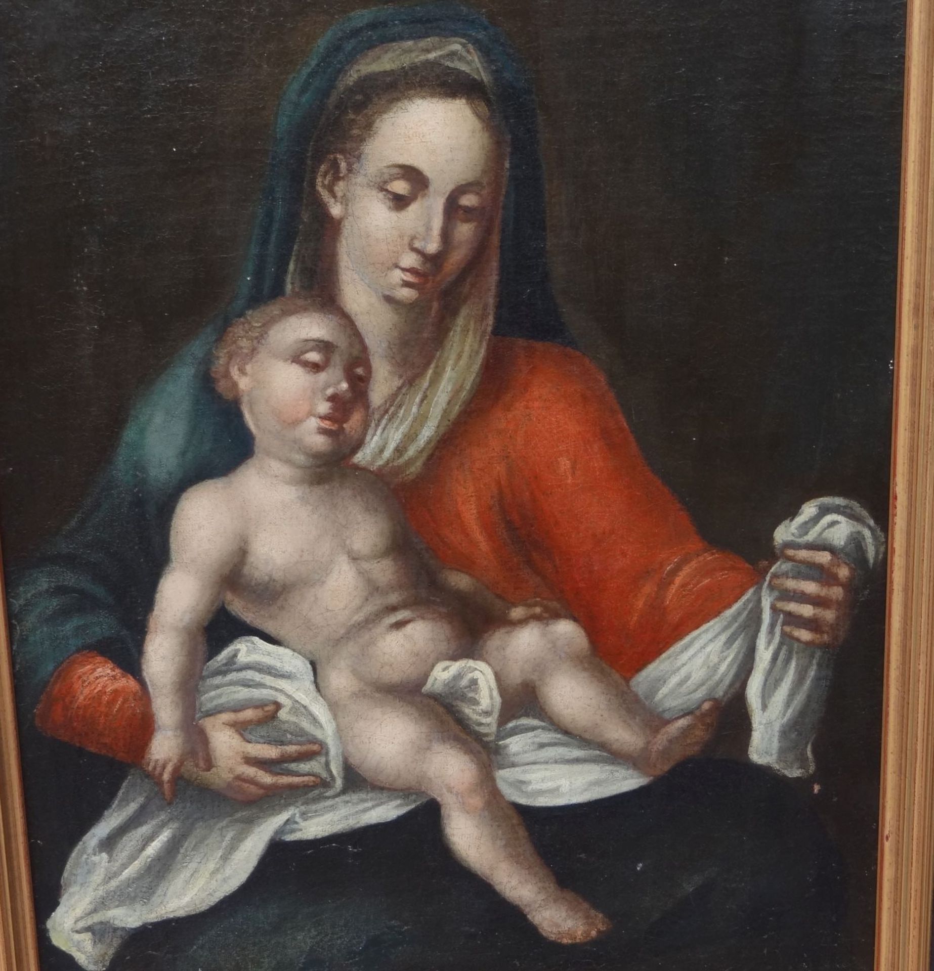 anonym, Madonna mit Kind, wohl 19.Jhd., Öl/Leinen, gerahmt, RG 70x53 c"""" - Image 3 of 8