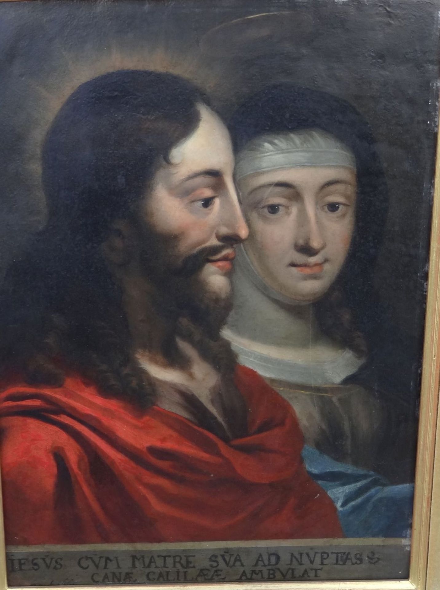 anonym "Jesus und Maria" Öl/Holz, lateinisch beschriftet,37x27 cm, gerahmt,60x50 cm, wohl 18.Jhd.,