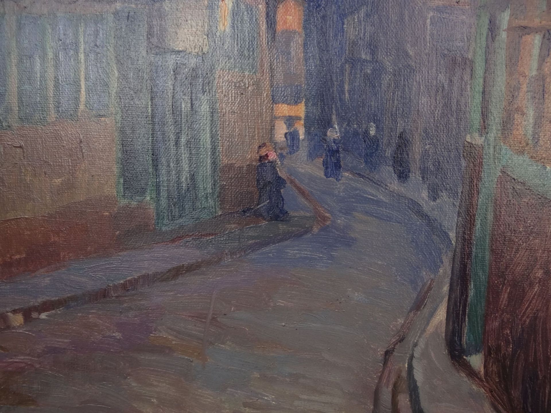 Hugo VOLKWARTH (1888-1946) "Ebräergang im Gängeviertel in Hamburg" 1917, Öl/Leinen, gerahmt, RG - Image 4 of 6