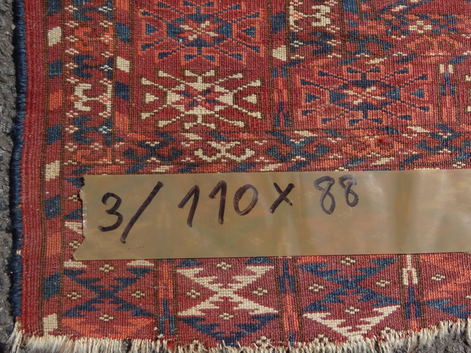 antiker dünner Orientlbrücke, 86x110 cm, Alters-u. Gebrauchsspuren, beschäd - Bild 6 aus 6