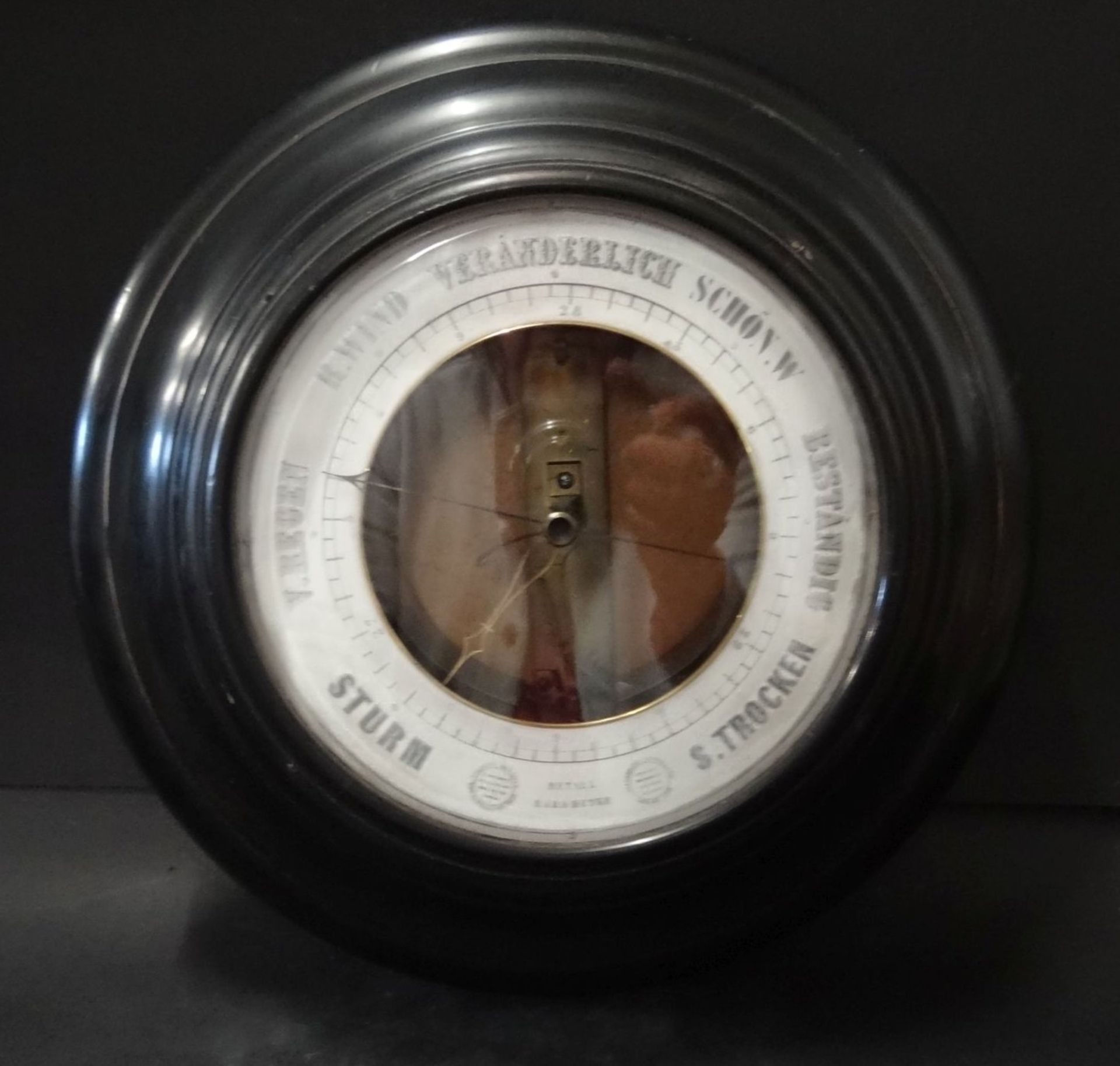 grosses Metall-Barometer in runden Holzgehäuse um 1850, D-33 c"""" - Bild 2 aus 6