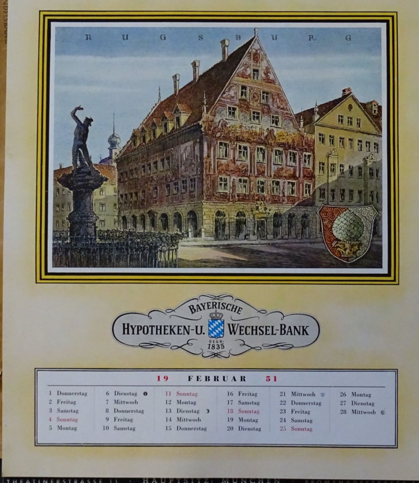 Zwei Kalender 1951 + 1953 der Bayerische Hypotheken u.Wechsel Bank"""" - Image 3 of 6