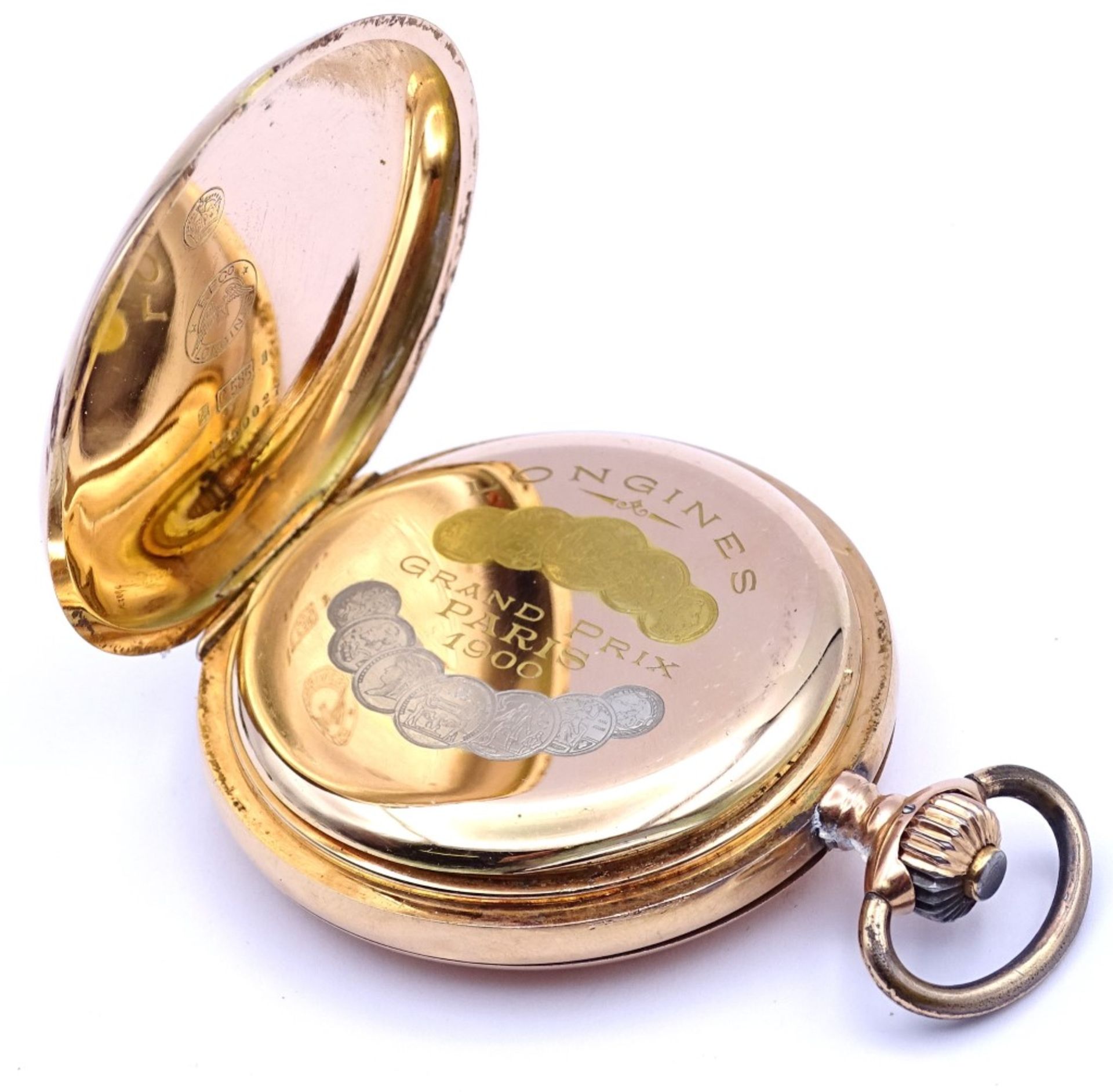 Goldene Herren Savonette Taschenuhr "Longines",3-Deckel Gold 0.585,mechanisch (Handaufzug),Werk - Bild 5 aus 10